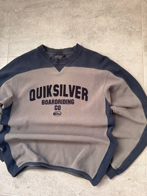 90s Quiksilver vintage sweatshirt in grey and navy, size S - back view