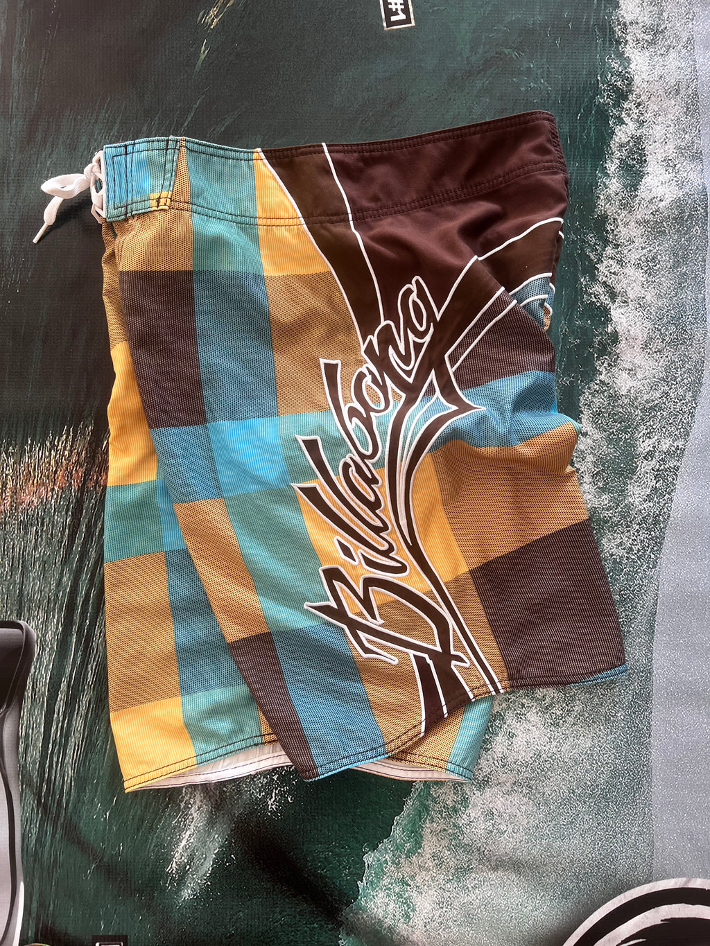 2000s Billabong Mark Occhilupo boardshorts front — authentic vintage surfwear