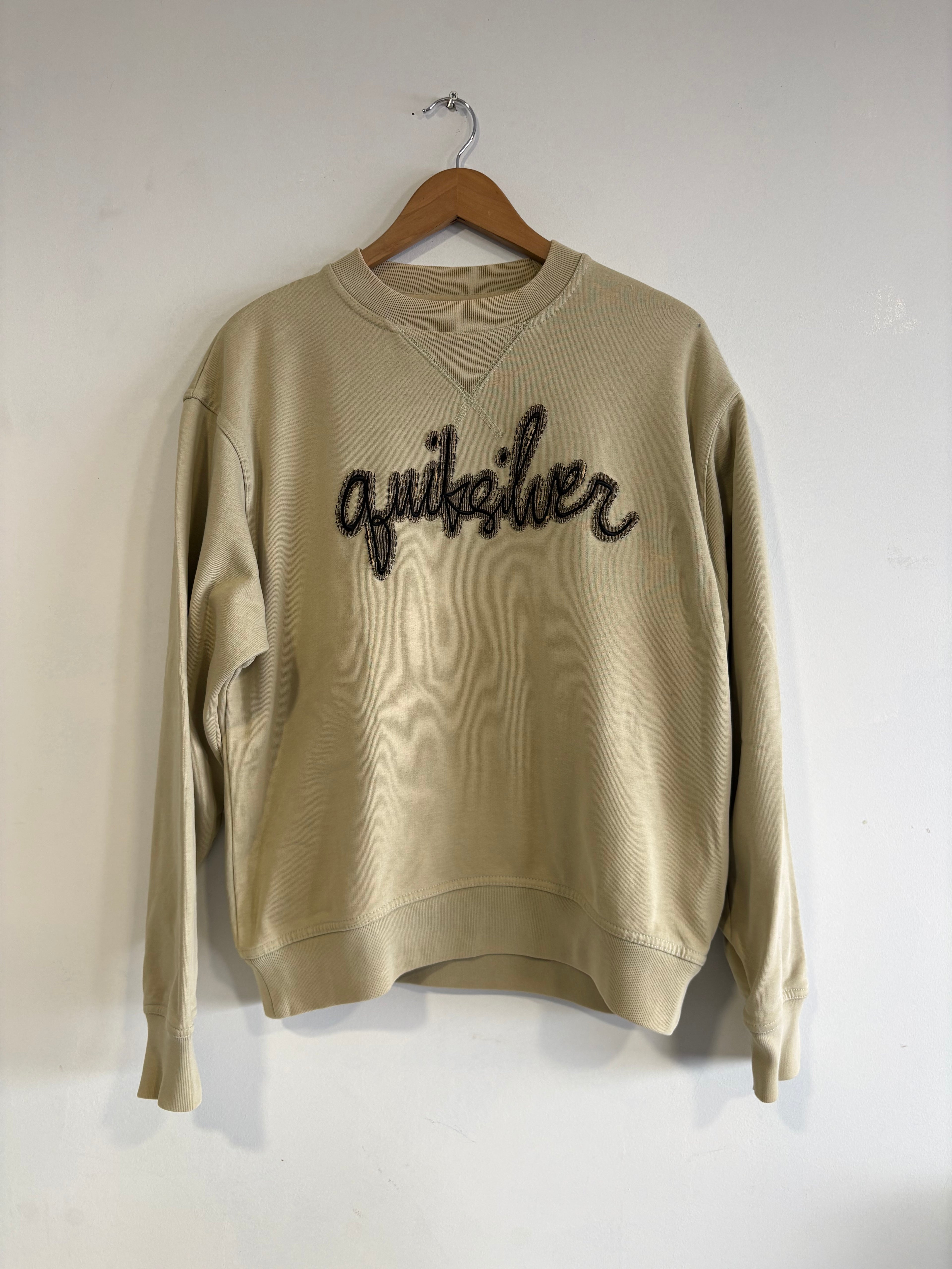 2000’S Quiksilver Crewneck Beige Script Logo Y2K Surf (M)