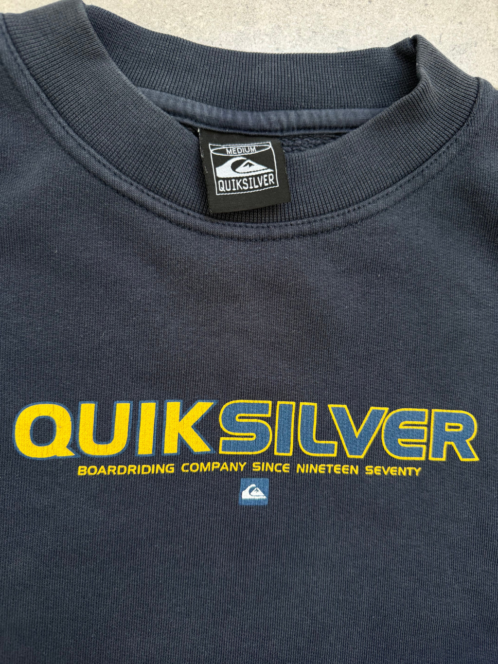 Y2K Quiksilver sweatshirt in navy, size M, vintage surf crewneck - back view