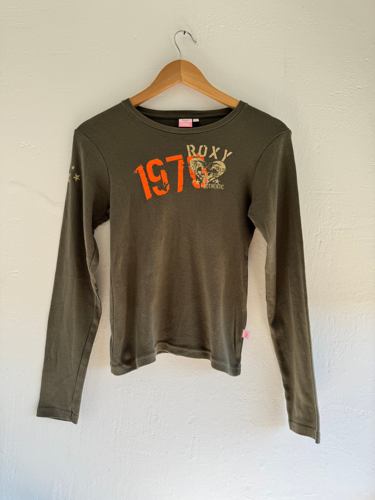 Vintage Y2K Roxy long sleeve top, khaki, womens size S - front
