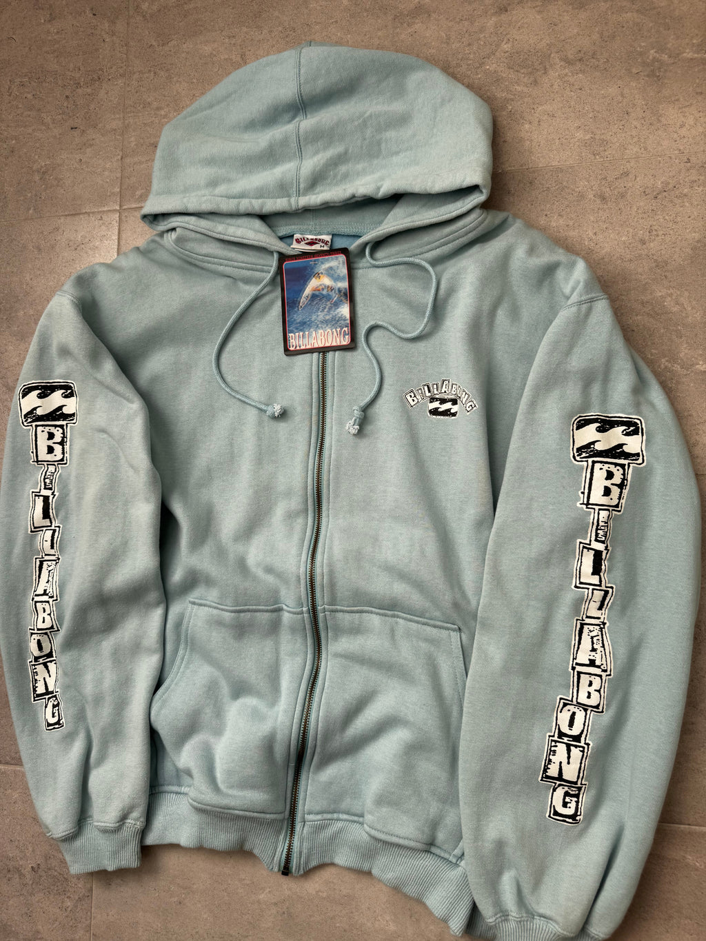 Deadstock 90s Billabong vintage sweatshirt in light blue, front view