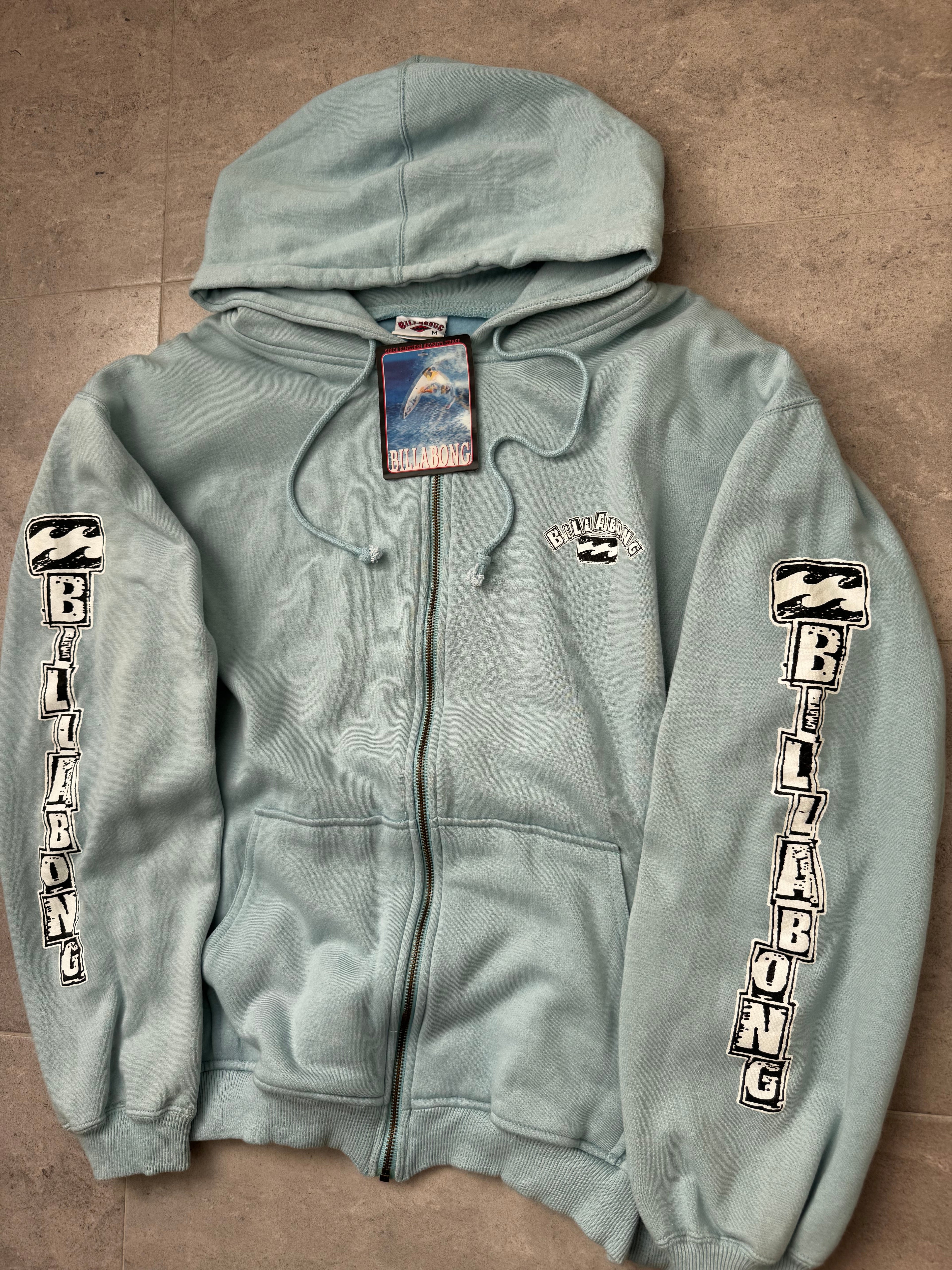Deadstock 90s Billabong vintage sweatshirt in light blue, front view