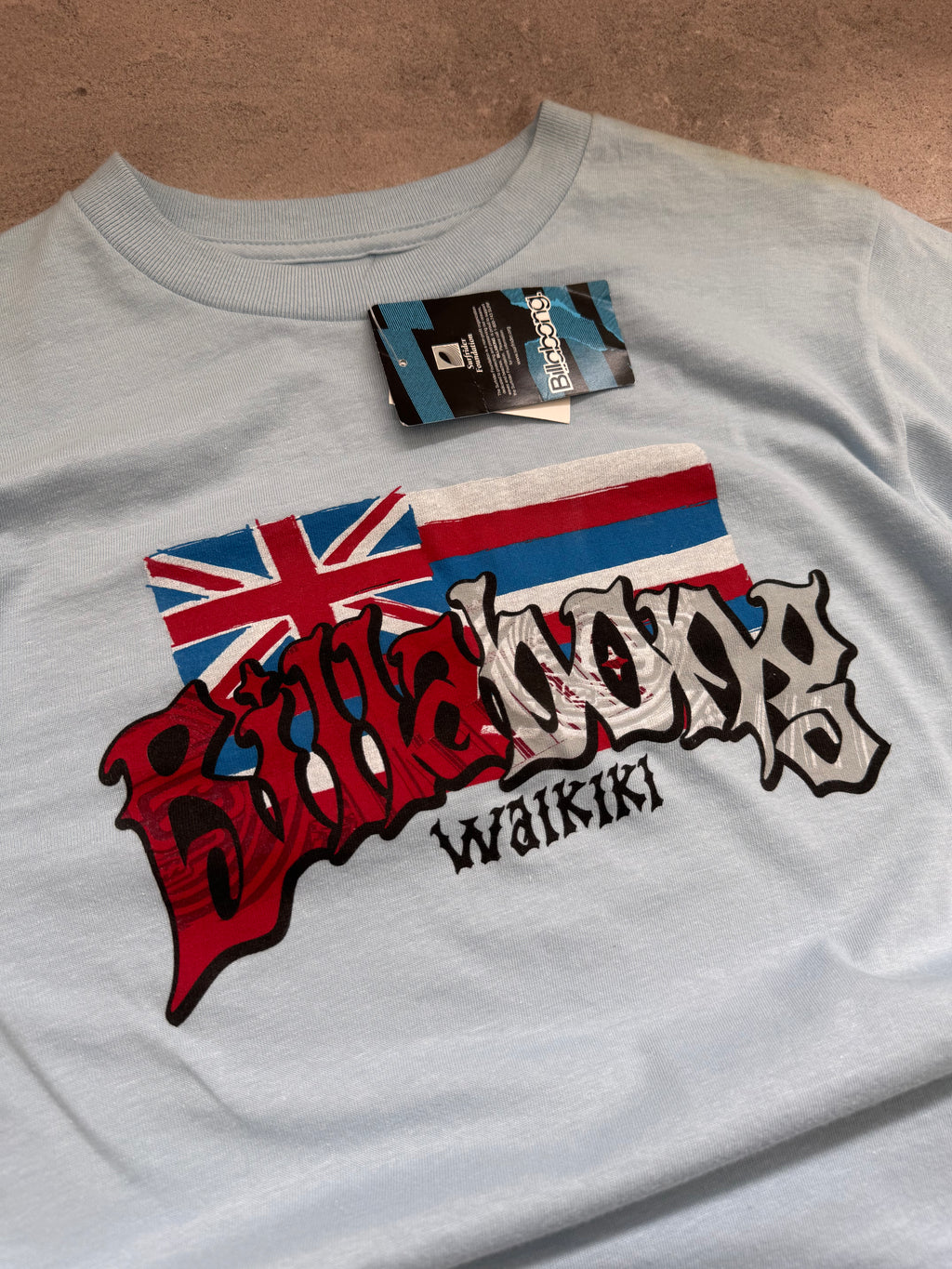 Deadstock Y2K Billabong T-shirt in light blue, front view