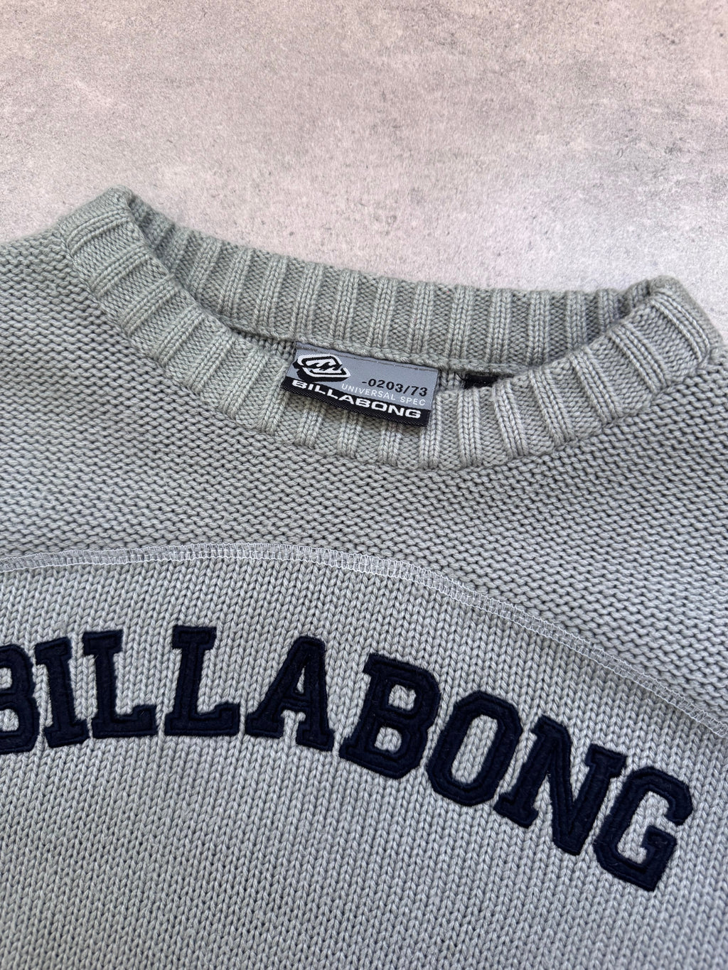 Y2K Billabong women's knit sweatshirt in blue and grey, size XS, vintage surf - back view
