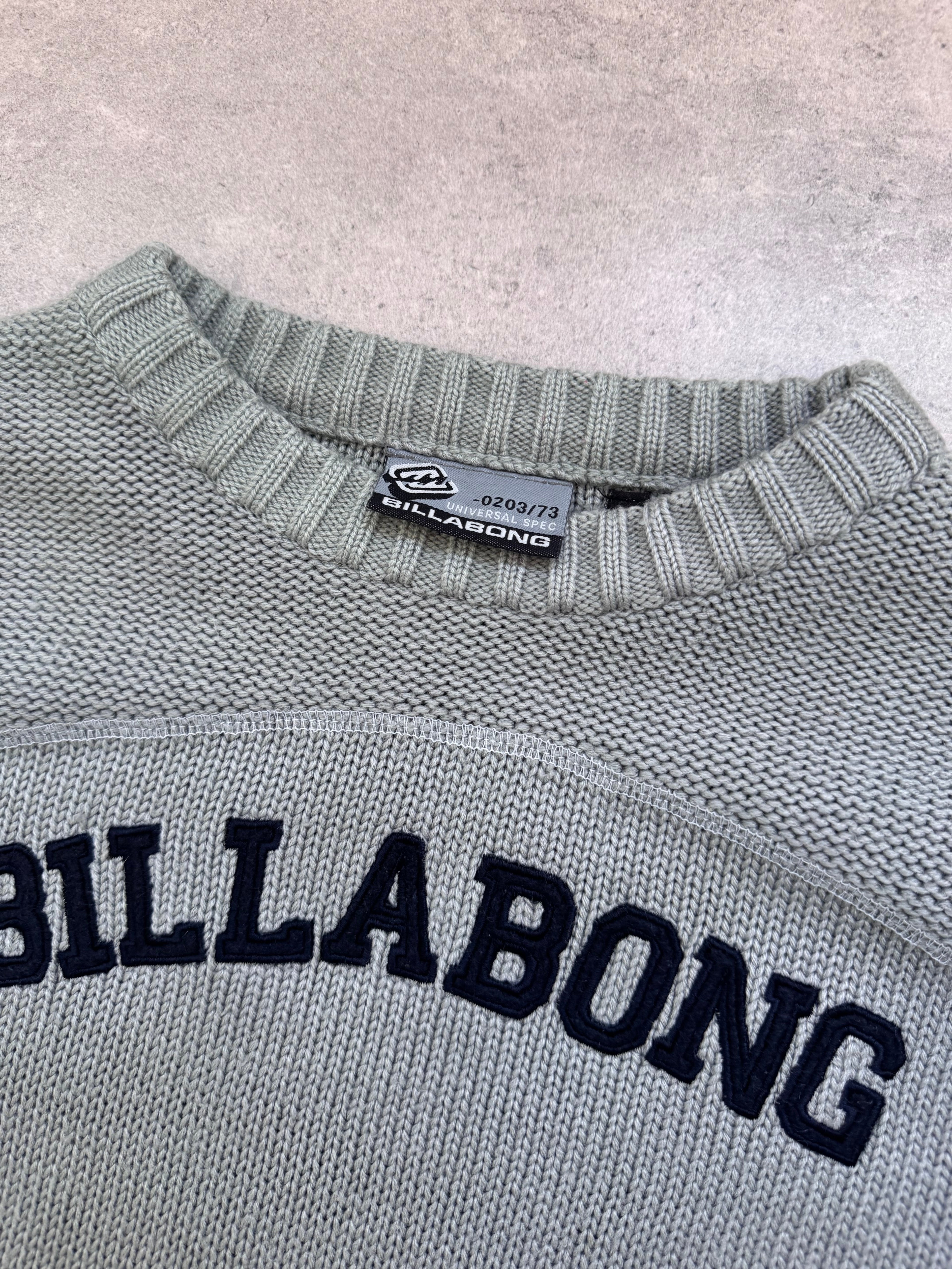 Y2K Billabong women's knit sweatshirt in blue and grey, size XS, vintage surf - back view