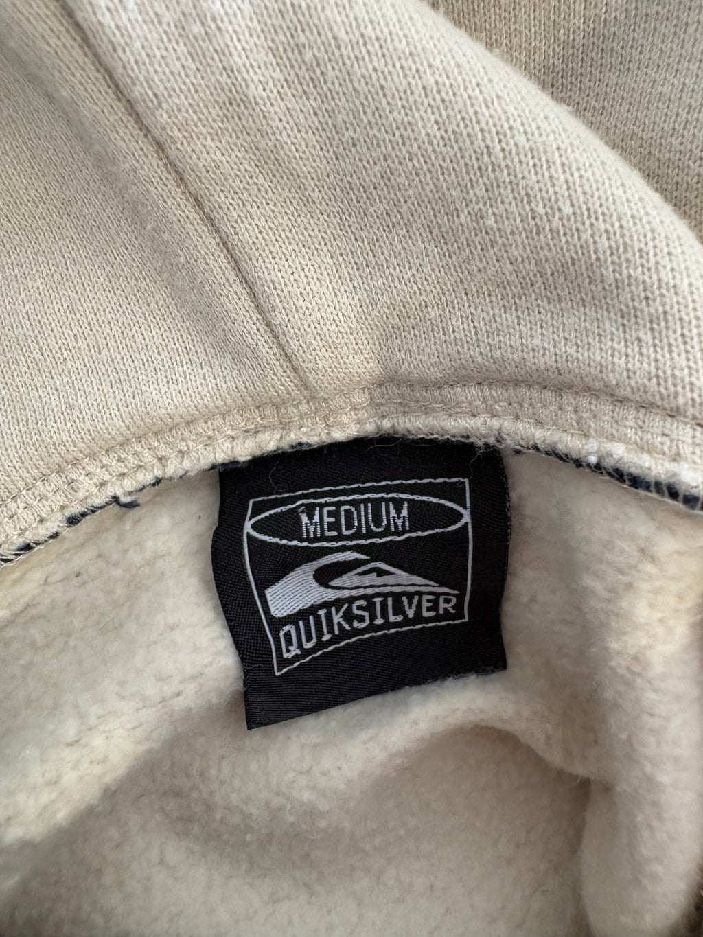 Y2K Quiksilver Hoodie Cream/Navy Embroidered Logo (M)