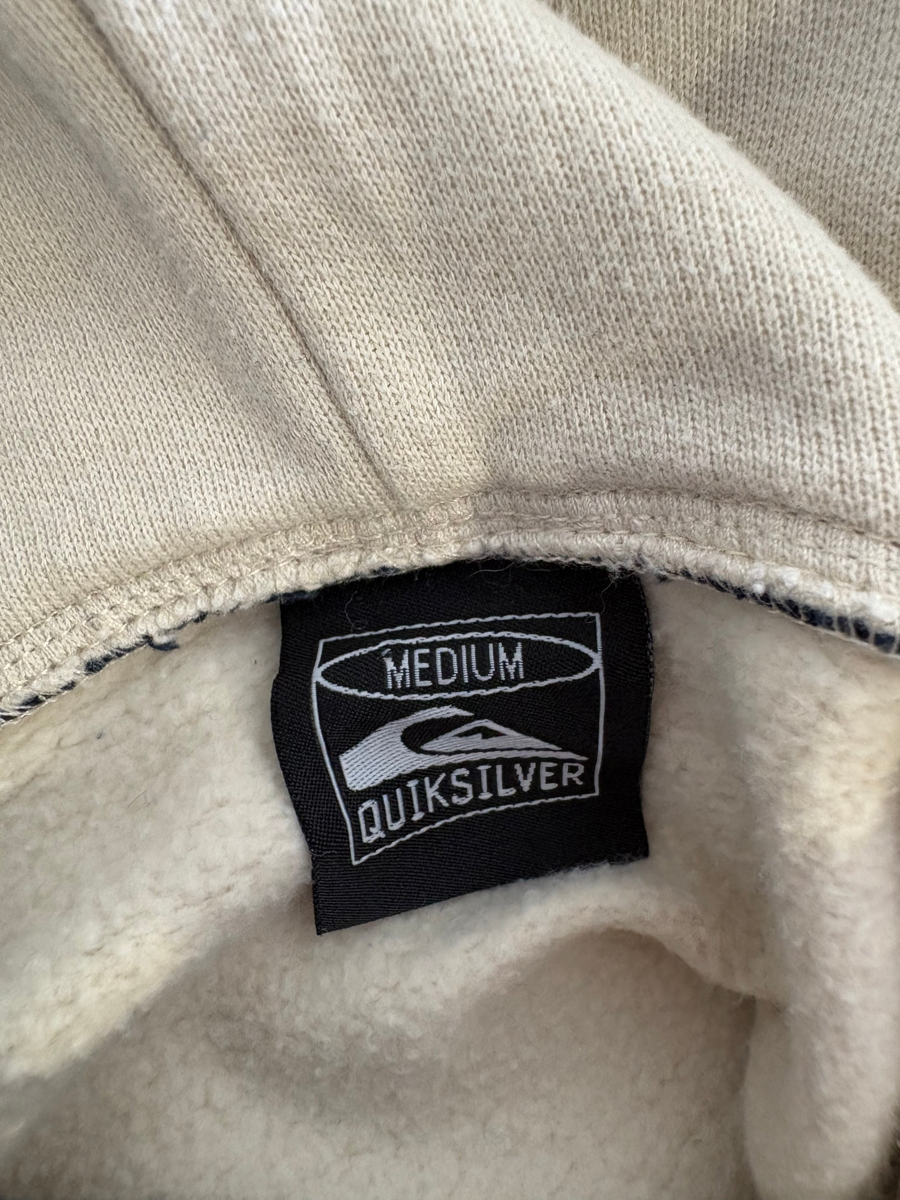 Y2K Quiksilver Hoodie Cream/Navy Embroidered Logo (M)