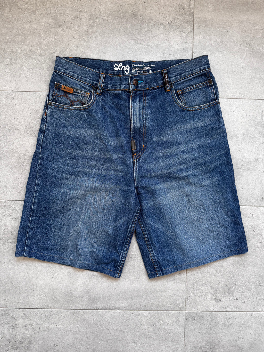 Y2K LRG Lifted Research Group vintage denim shorts waist 32 — rare surf skate crossover — Backwash VTG