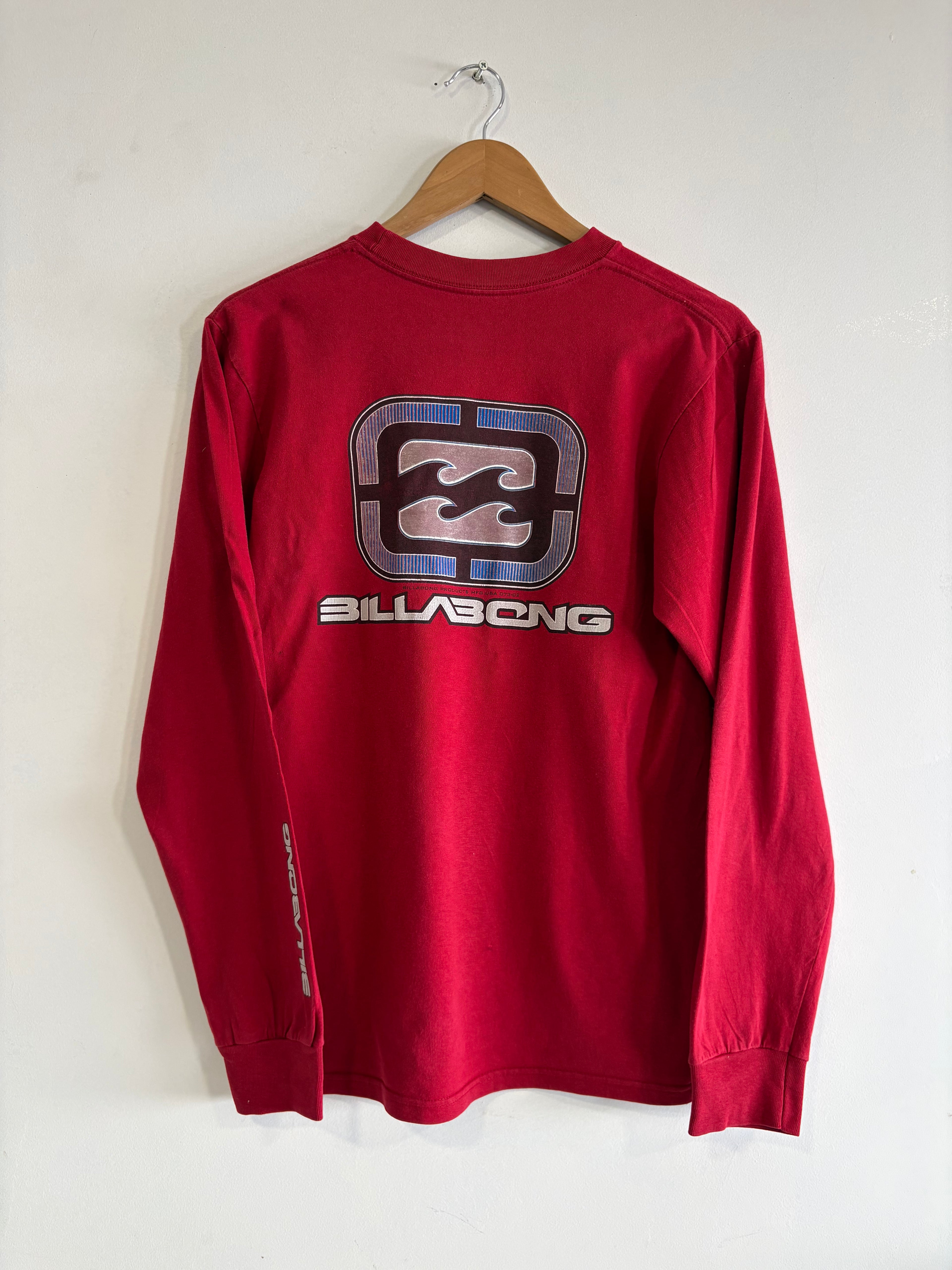 Vintage Billabong Long Sleeve Red Back Logo Surf Tee (M)