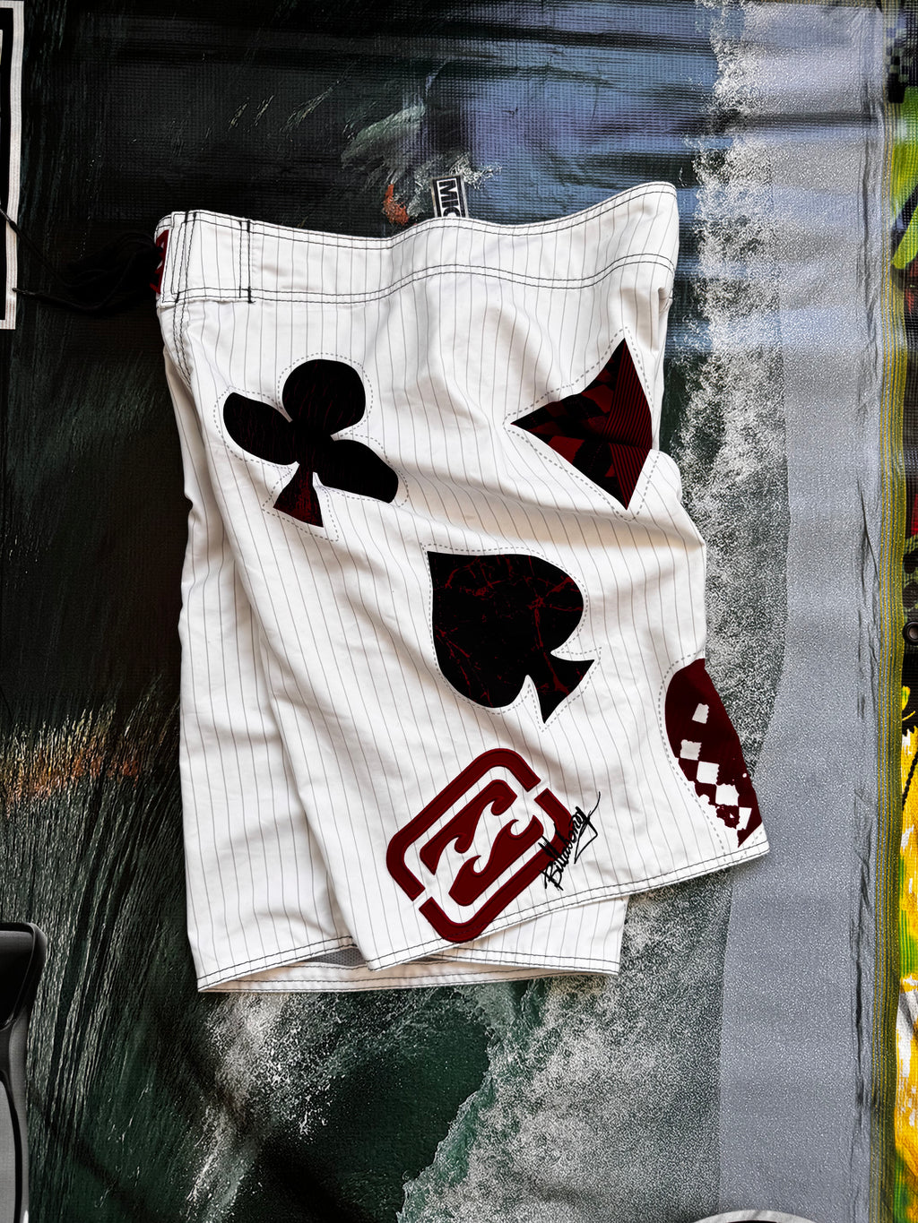 Vintage Y2K Billabong Royal Flush boardshorts, print detail