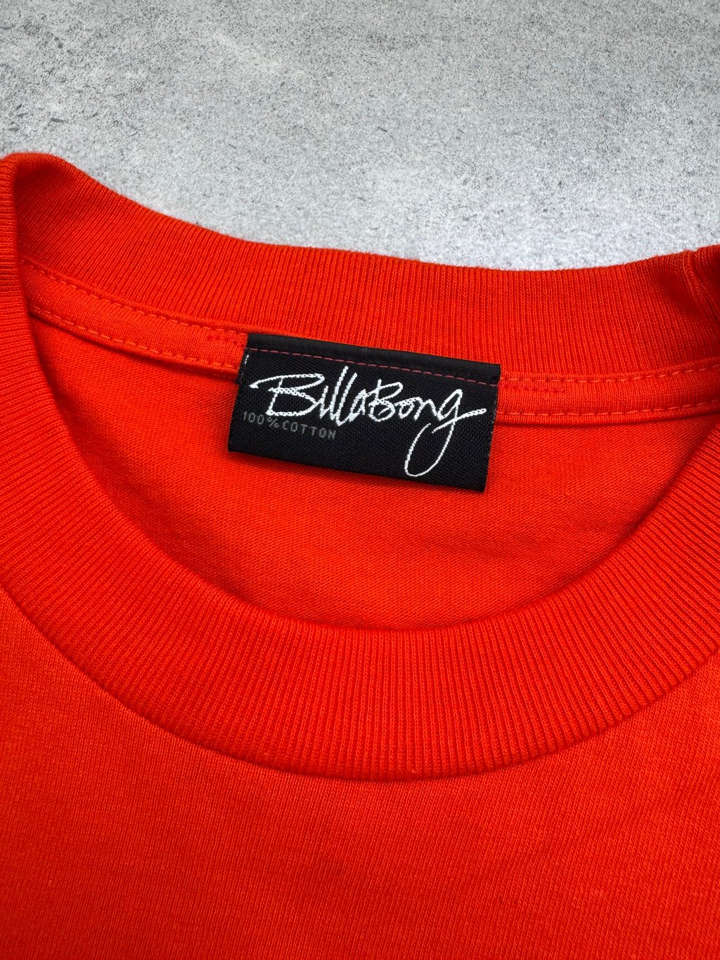Y2K Billabong T-shirt in orange, size S, deadstock surf tee - detail view