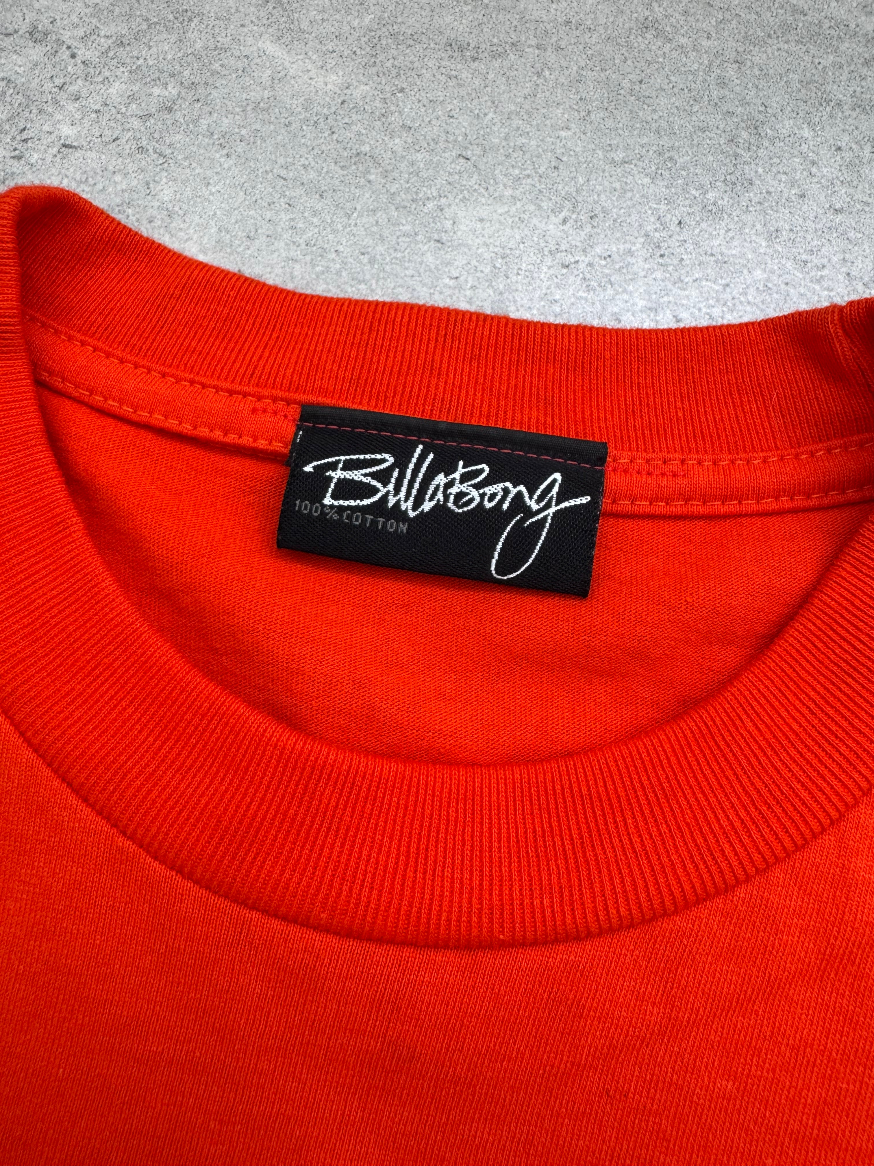 Y2K Billabong T-shirt in orange, size S, deadstock surf tee - detail view