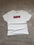 Vintage Y2K Roxy baby tee in white, front view