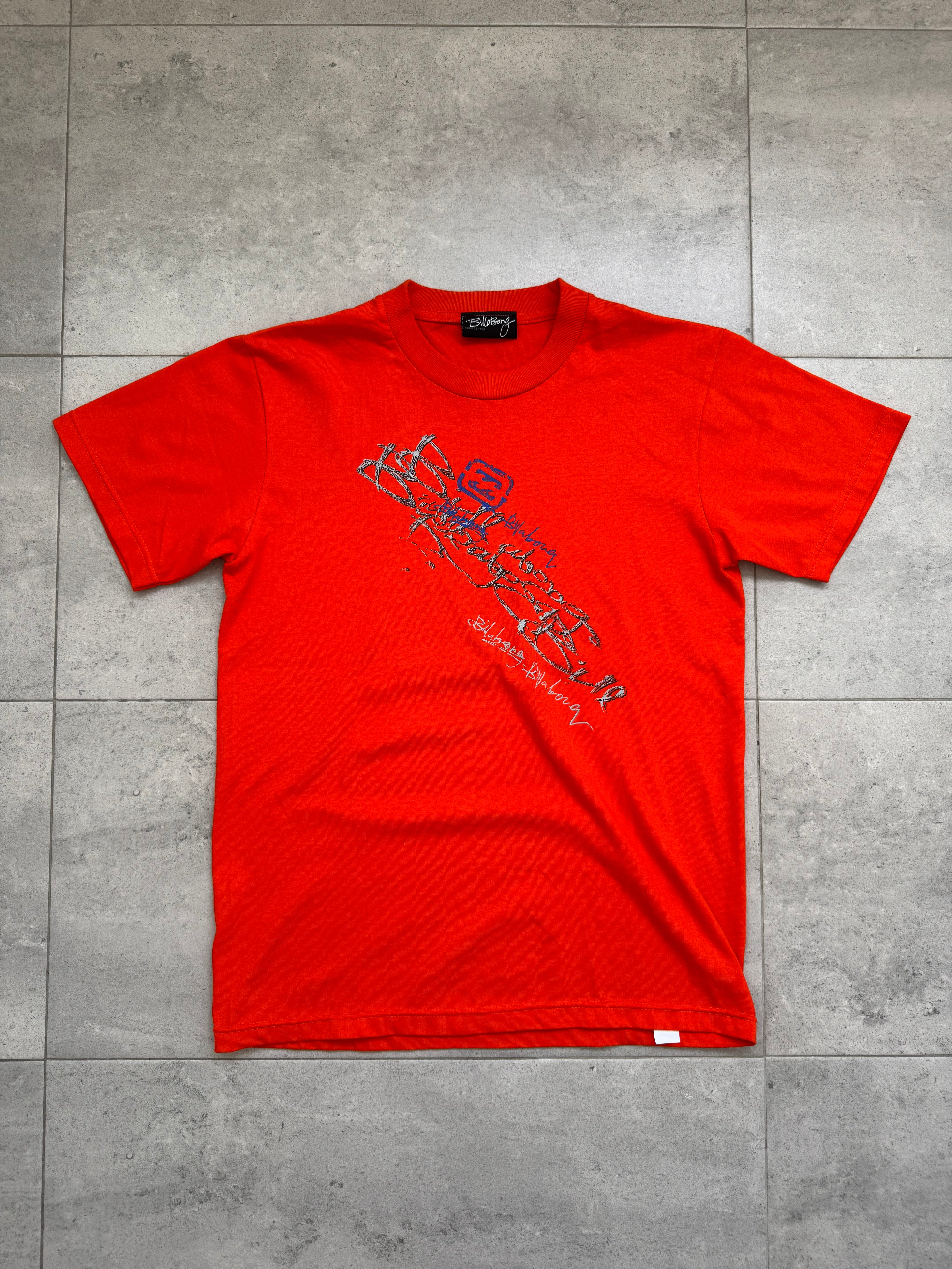Y2K Billabong T-shirt in orange, size S, deadstock surf tee - front view