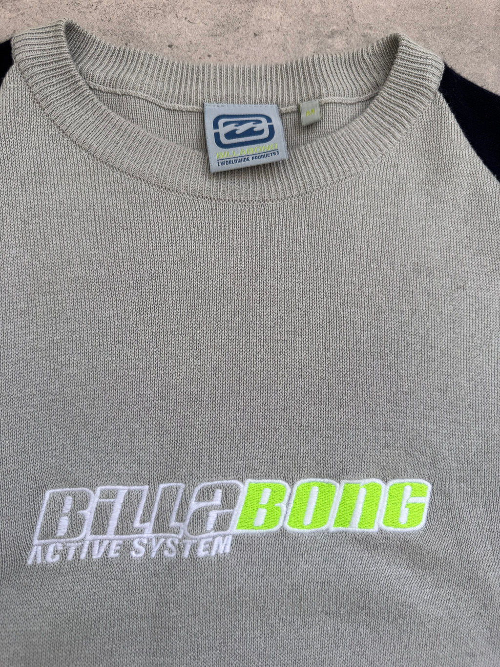 Y2K Billabong knit sweatshirt in grey and navy, size M, deadstock - back view