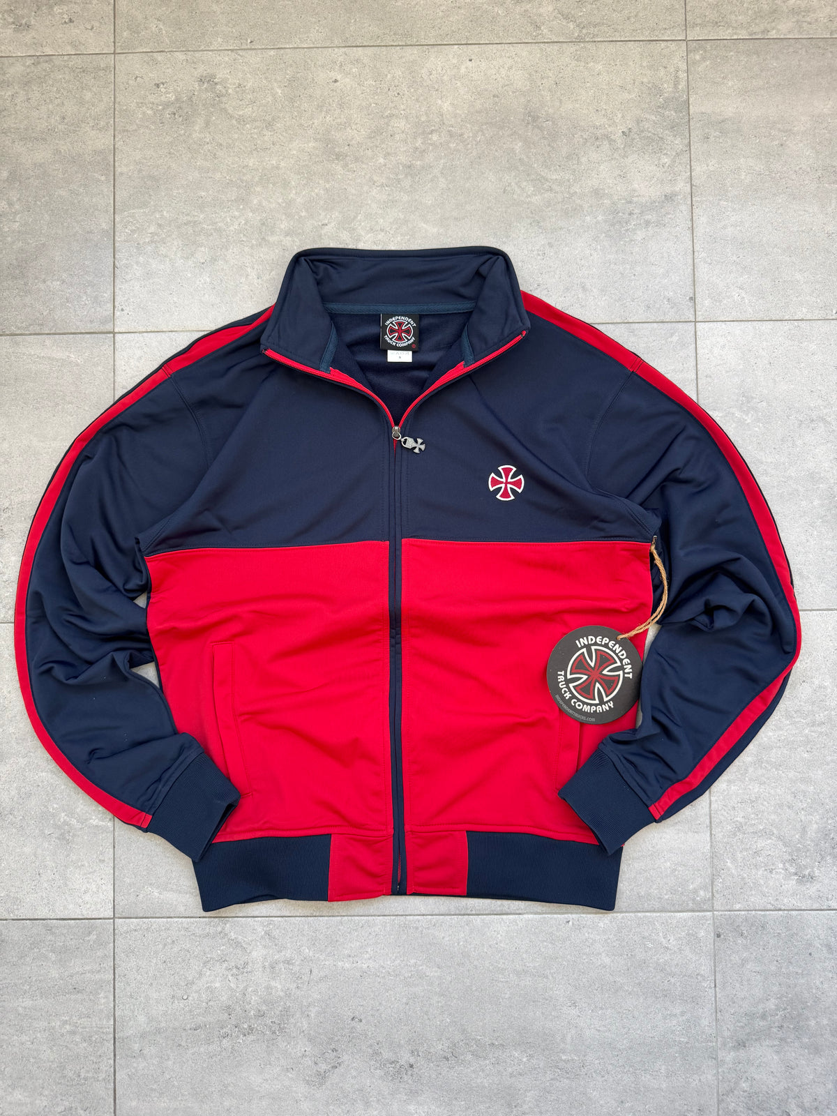 Deadstock Y2K Independent Truck Co zip jacket, red and navy, size S - front