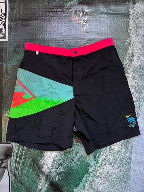 80s Gotcha deadstock boardshorts front — never worn vintage surf brand 1980s