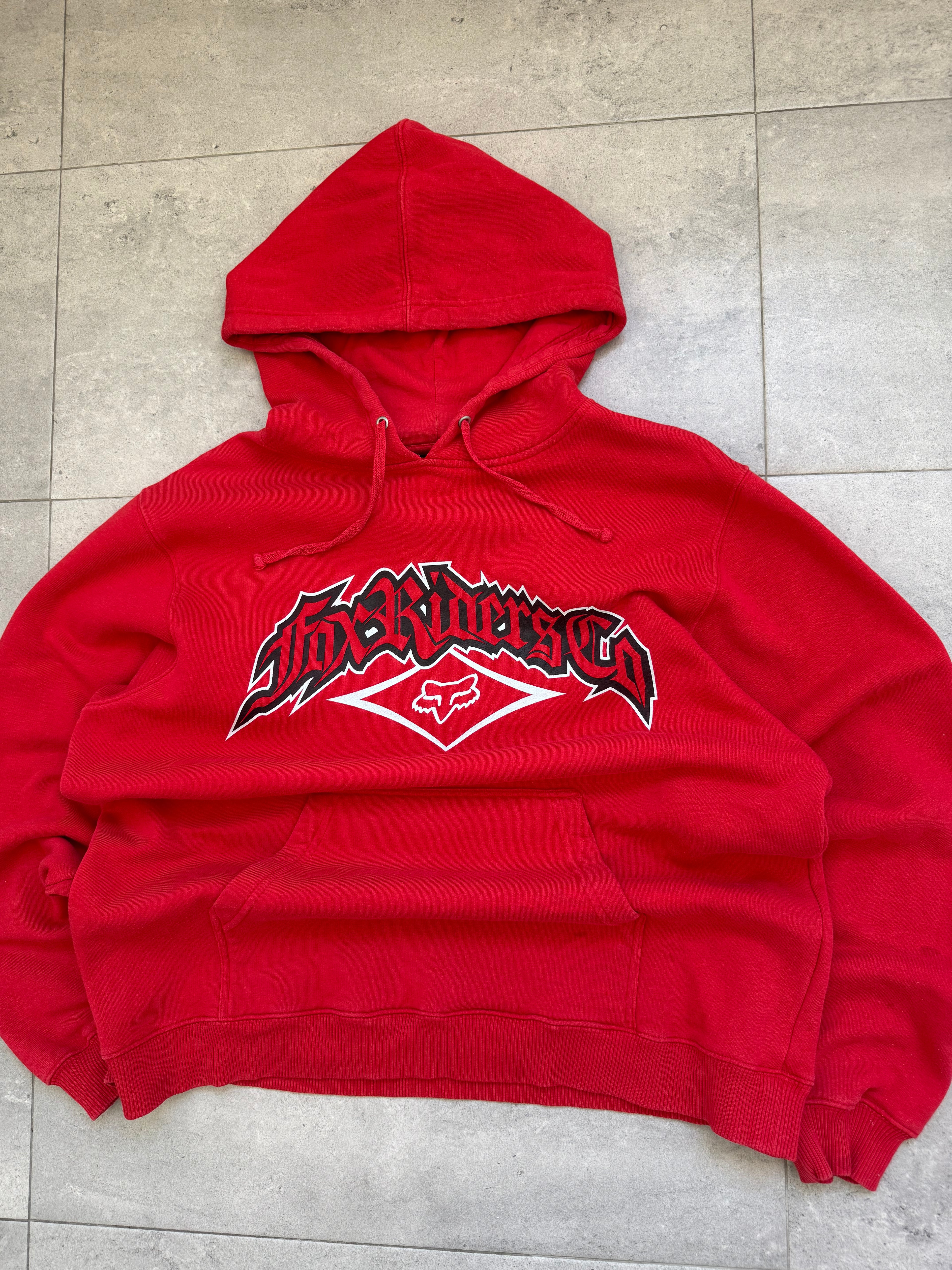 Y2K Fox Racing sweatshirt in red, size M, vintage streetwear - back view