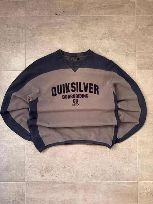 90s Quiksilver vintage sweatshirt in grey and navy, size S - front view