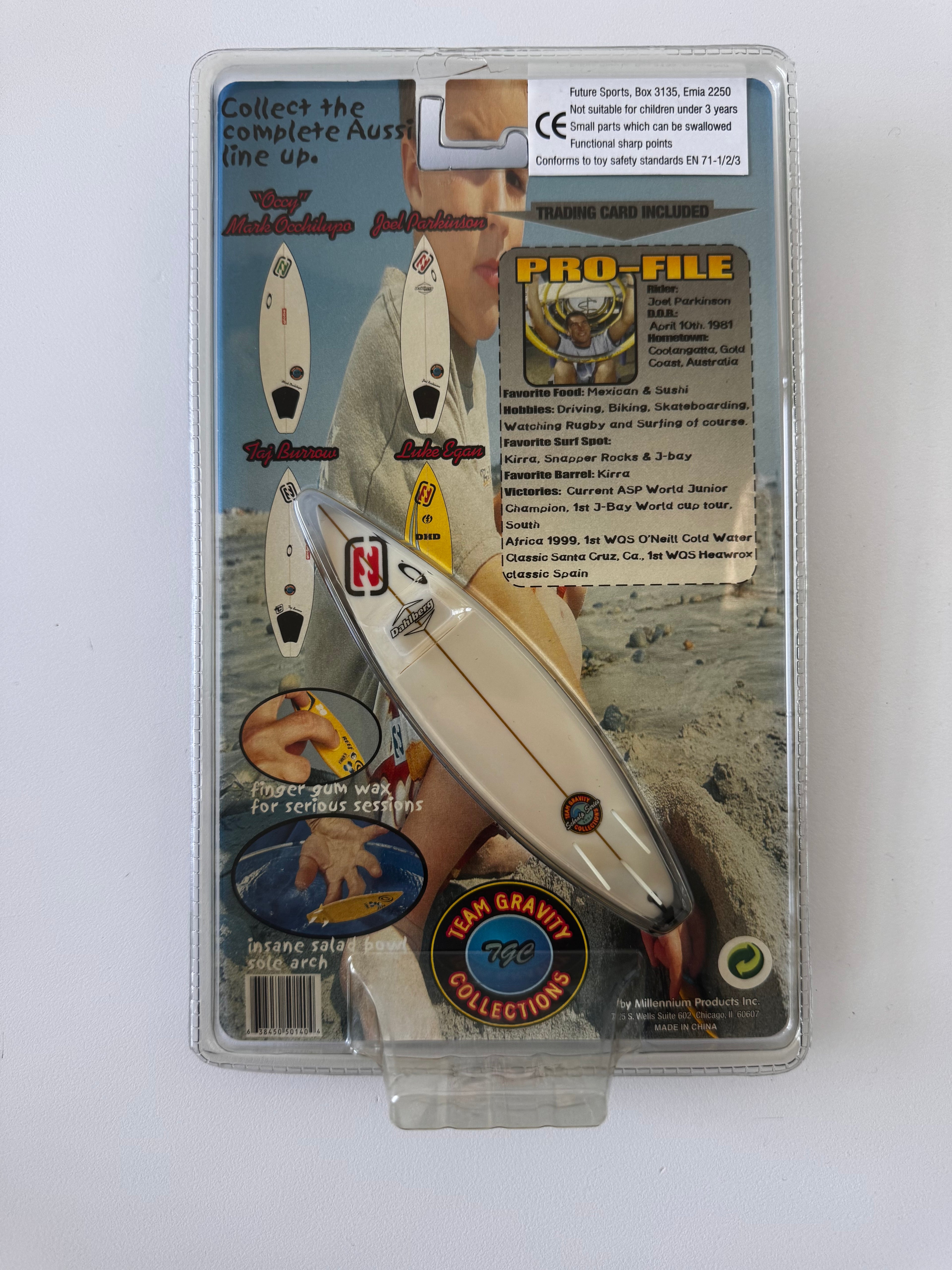 Joel Parkinson Team Gravity finger surfboard detail — authentic vintage surf collectible Y2K Billabong