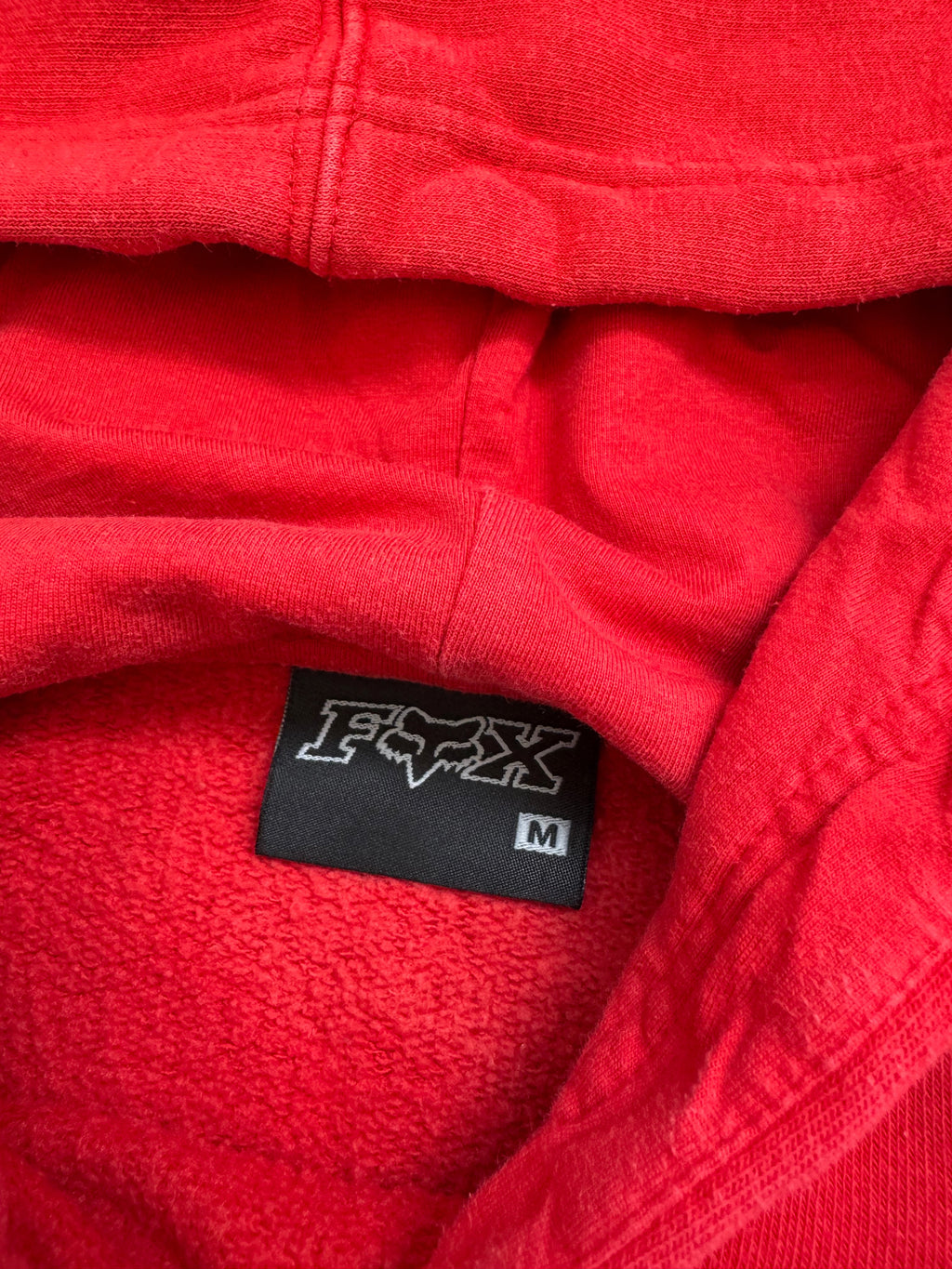 Y2K Fox Racing sweatshirt in red, size M, vintage streetwear - detail view