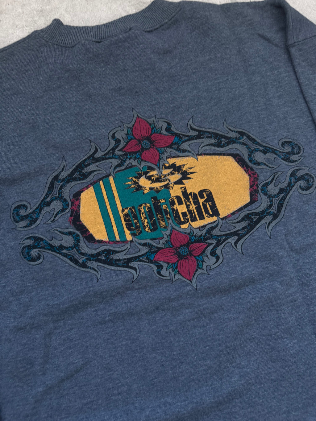 90s Gotcha sweatshirt back detail — rare vintage surf brand