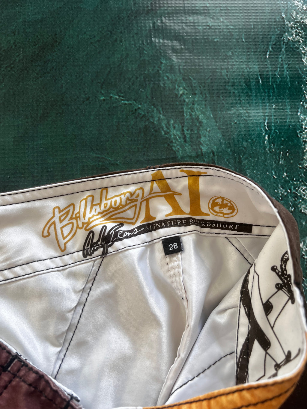 Y2K Billabong Andy Irons Samurai boardshorts back — rare signature series collector