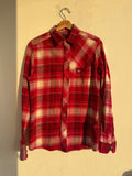 Y2K Quiksilver flannel plaid shirt in red and white, size S, vintage surf and skate - front view