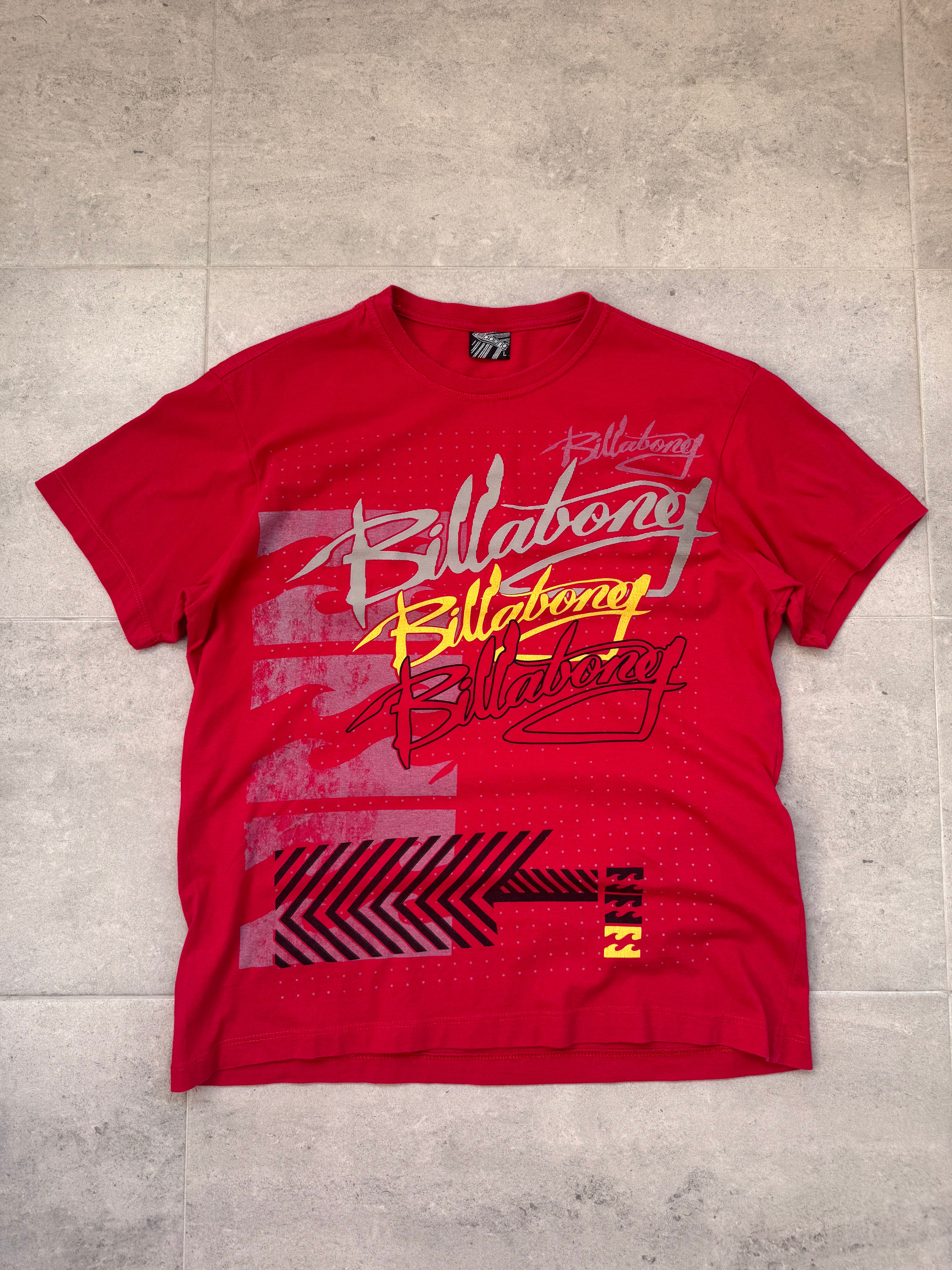Y2K Billabong T-shirt in red, size L, vintage surf and skate tee - front view