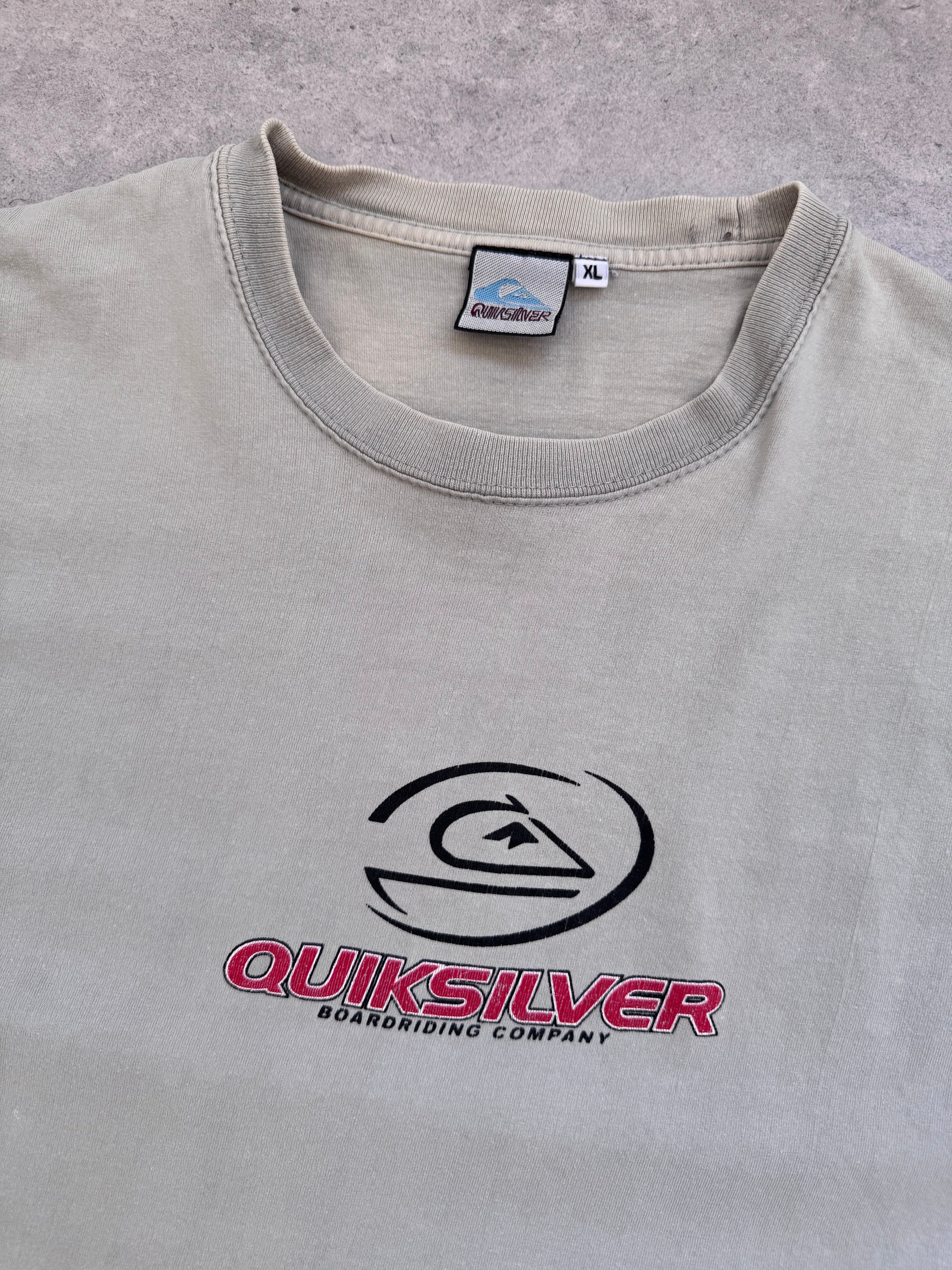 90s Quiksilver vintage T-shirt in beige, size XL, surf tee - detail view