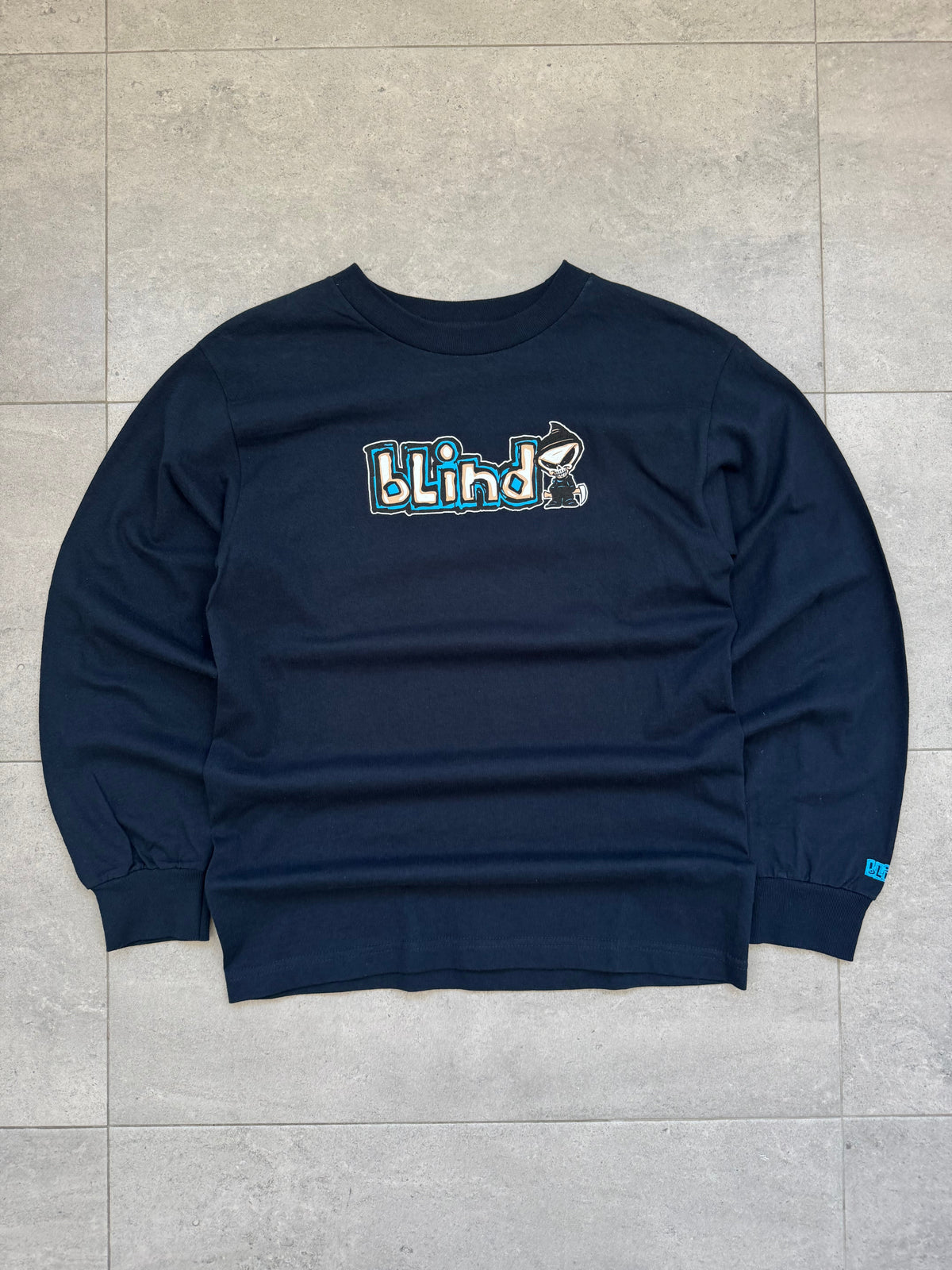 Deadstock Y2K Blind Skateboards long sleeve tee, navy, size S - front