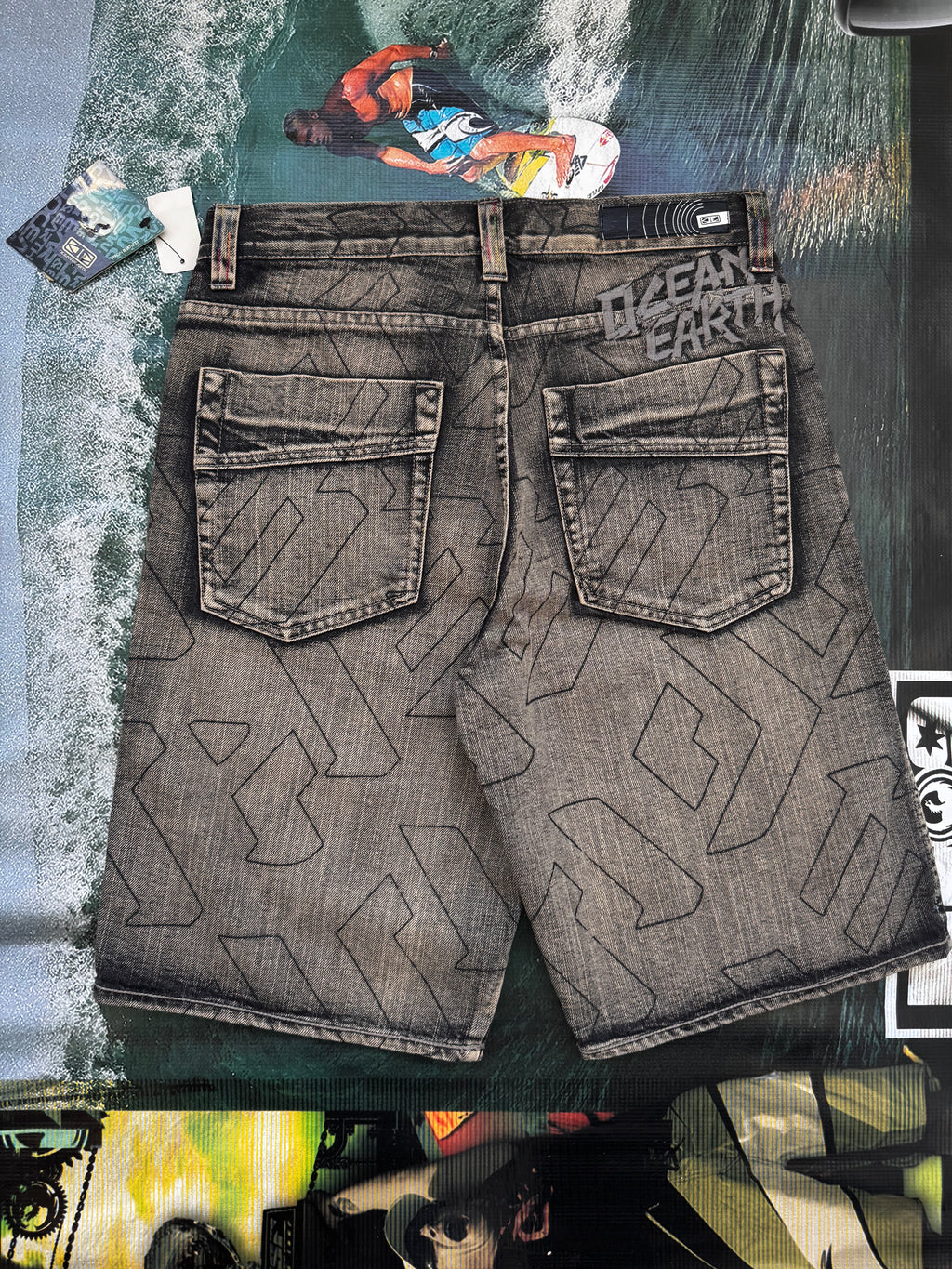 Ocean & Earth vintage denim shorts label — deadstock surf brand