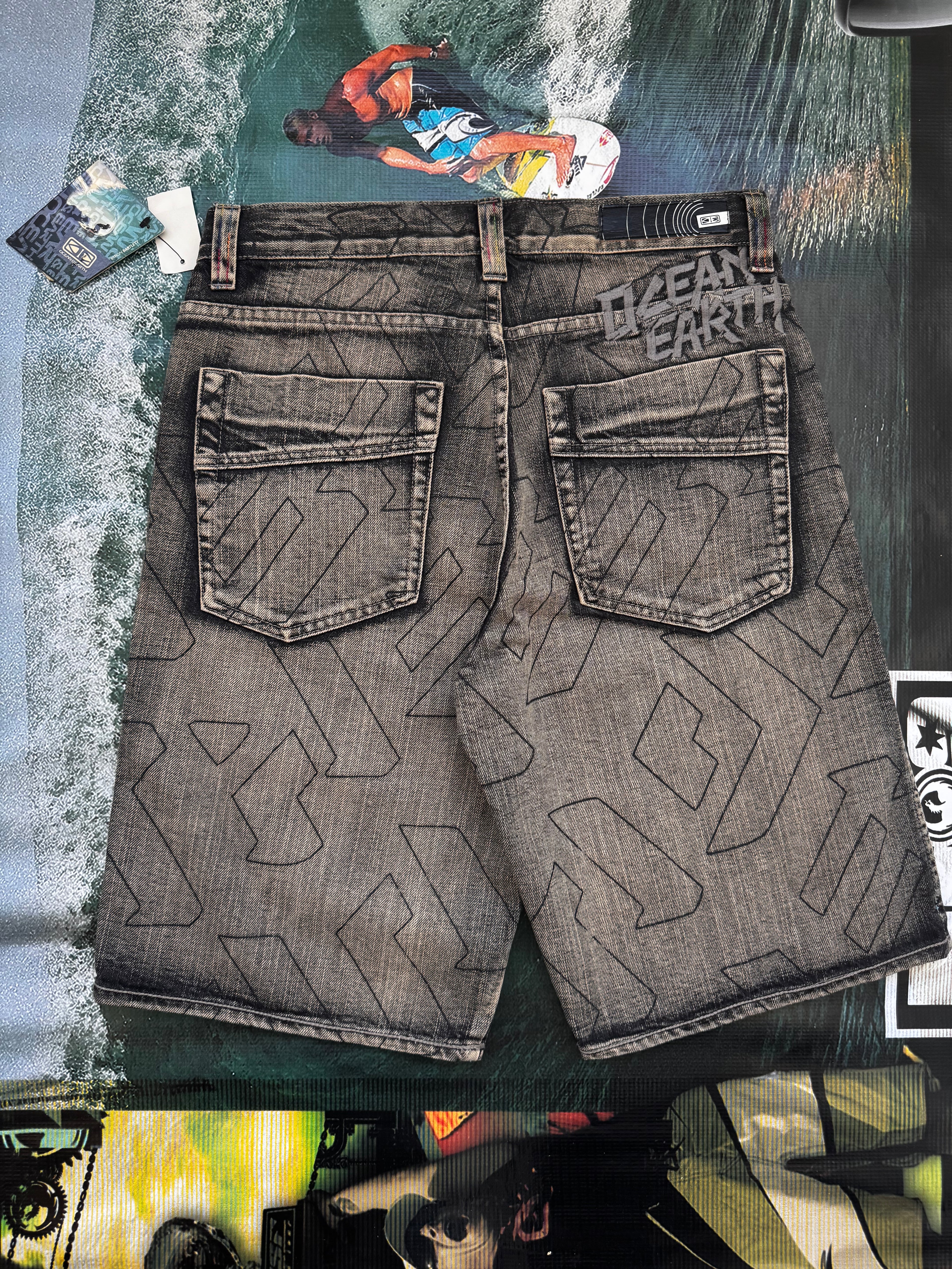 Ocean & Earth vintage denim shorts label — deadstock surf brand