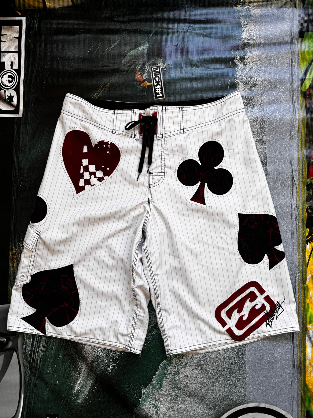 Vintage Y2K Billabong Royal Flush boardshorts in white, front view