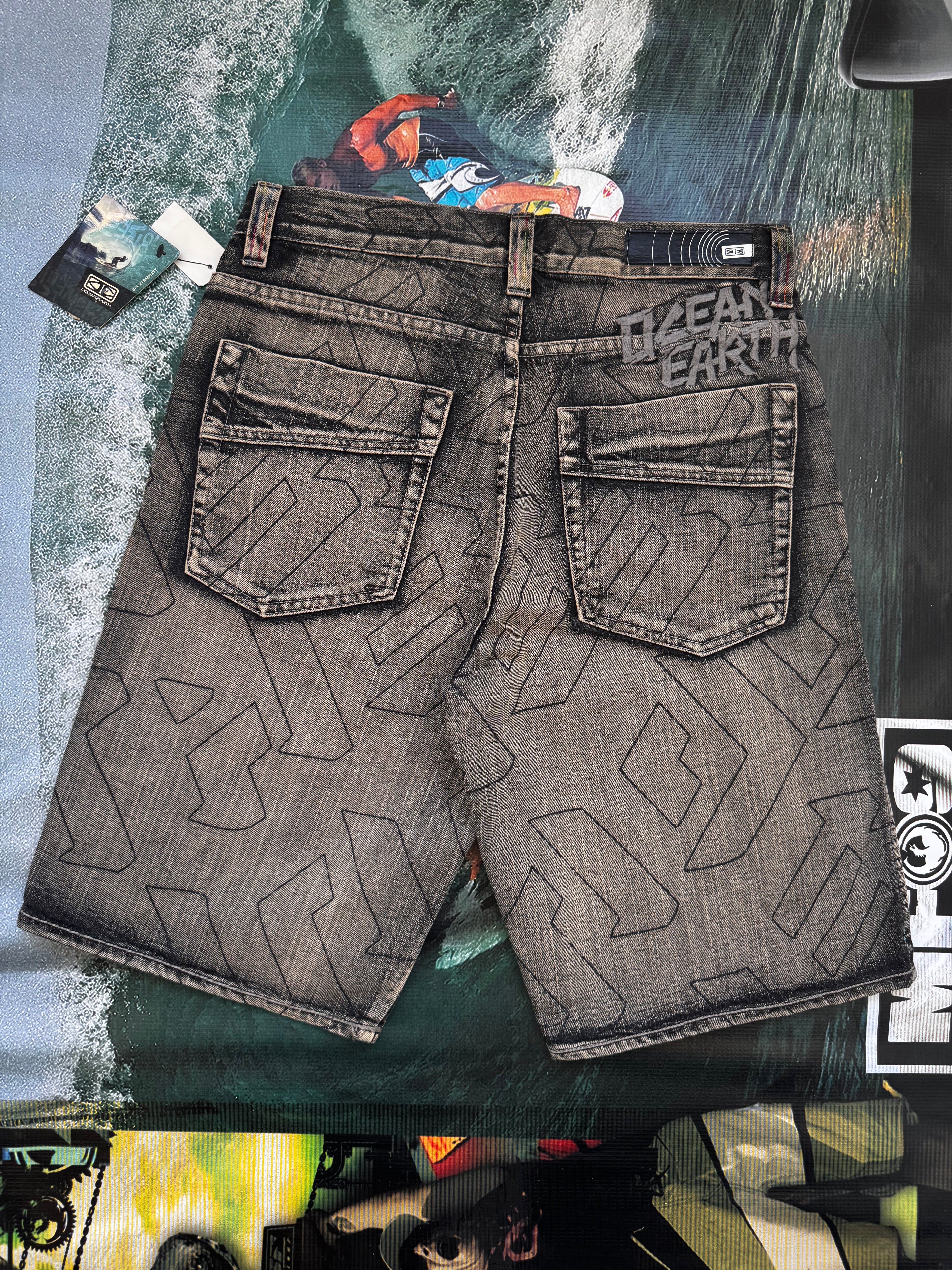 Ocean & Earth denim shorts tag — genuine brand new vintage surfwear