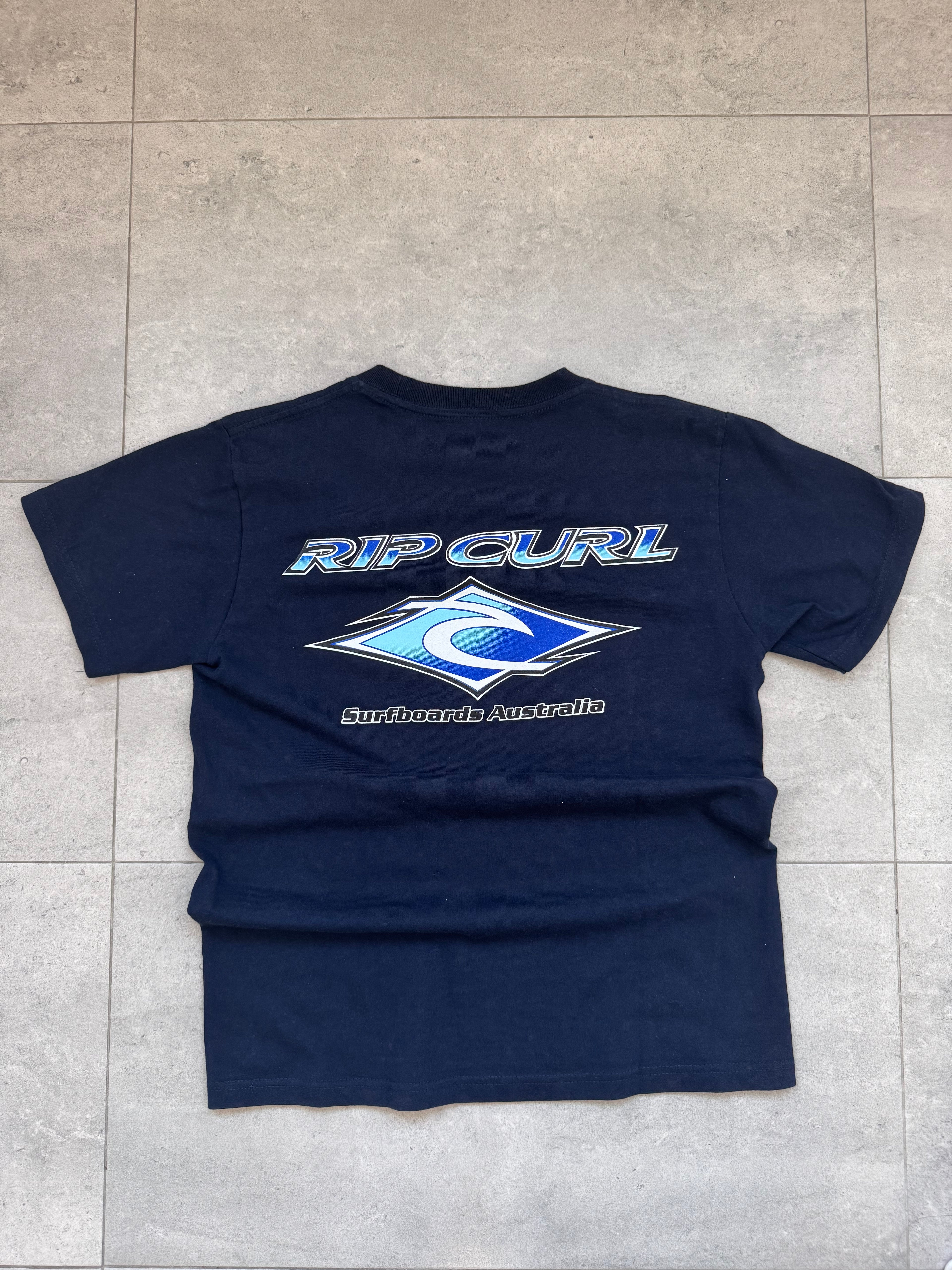 Y2K Rip Curl T-shirt in navy, size XS, deadstock surf tee - front view
