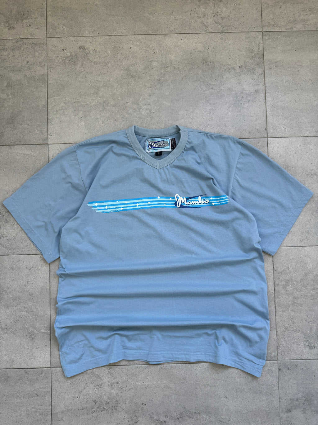 Vintage 1998 Mambo Australia t-shirt, light blue, size L - front