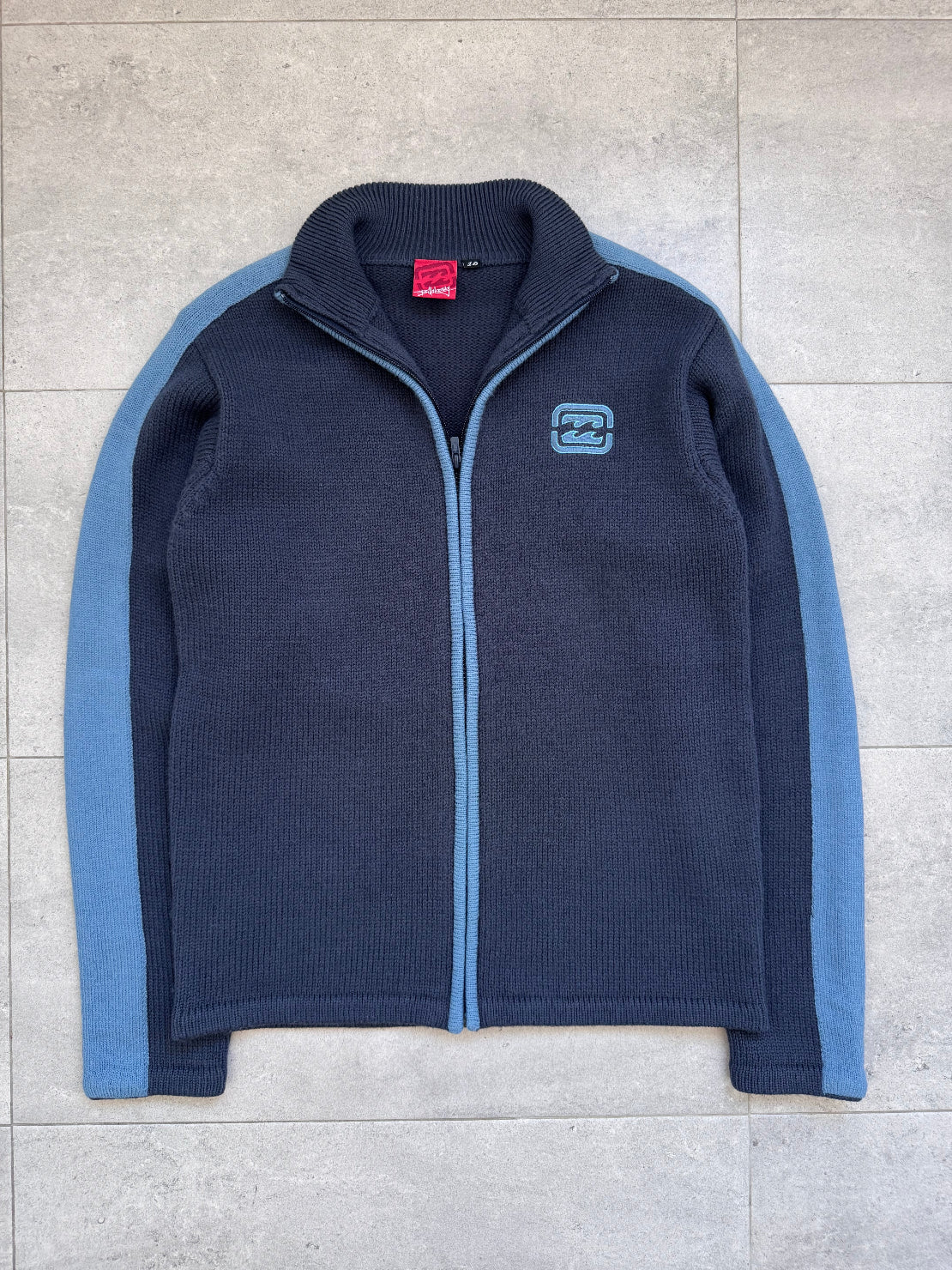 Y2K Billabong knit sweatshirt in navy and blue, fits small, vintage surf - front view