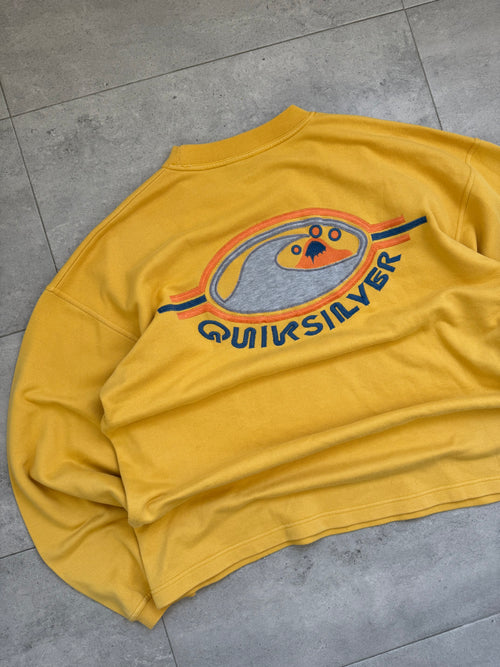 90s Quiksilver vintage surf sweatshirt, yellow, size XL — front