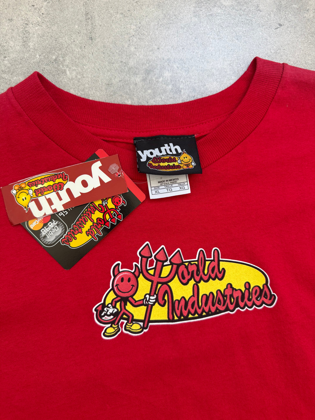 Deadstock Y2K World Industries t-shirt, red, size S - front