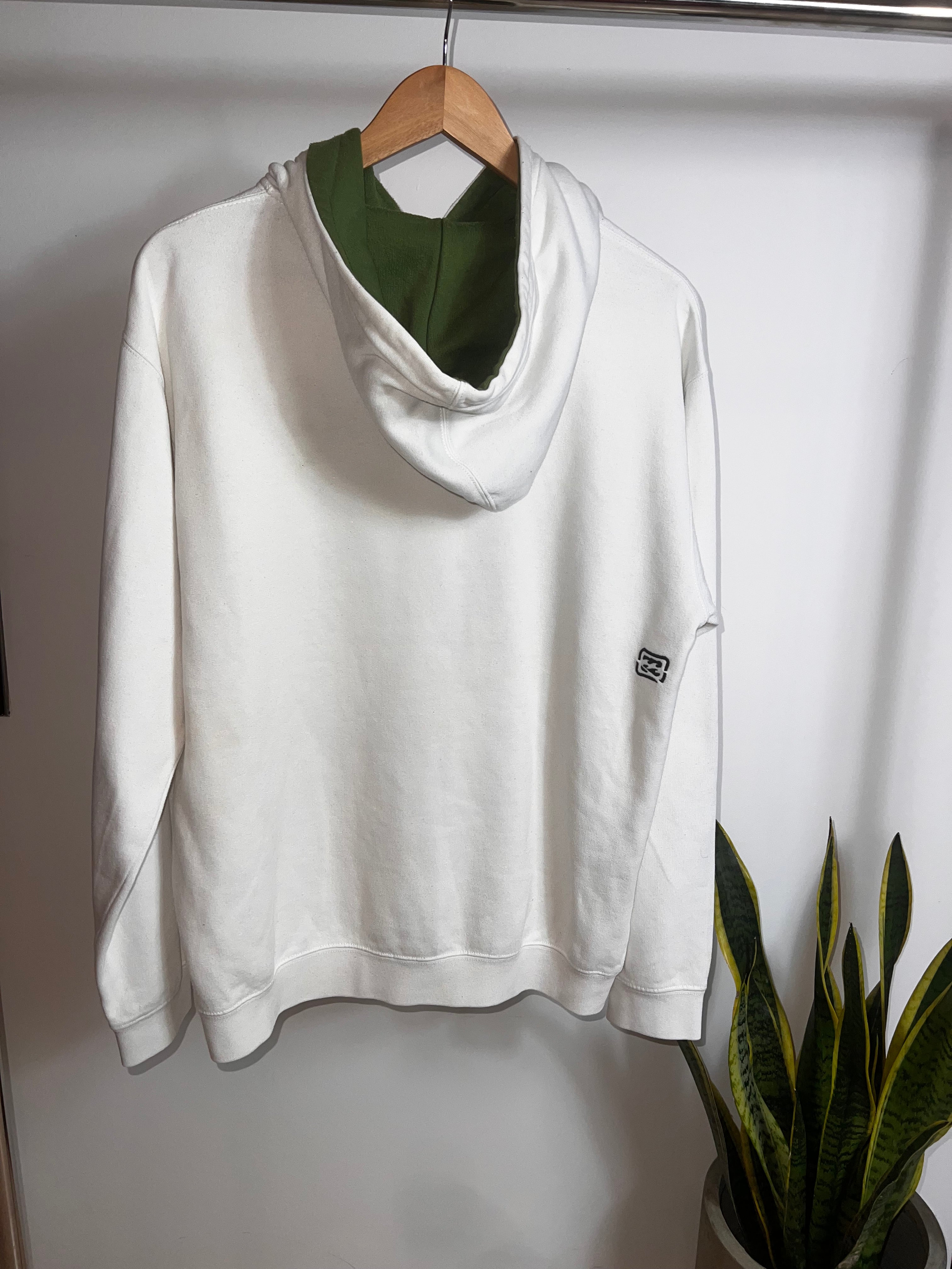 Billabong Hoodie White/Green Script Y2K (M)
