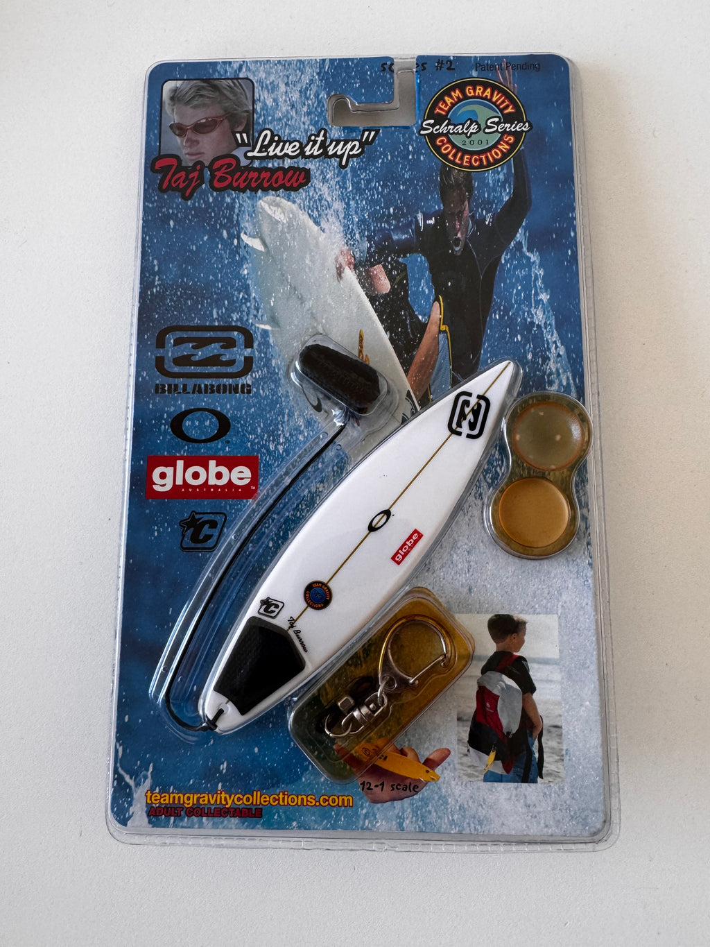 Taj Burrow Team Gravity Collections limited edition finger surfboard — rare Y2K surf collectible — Backwash VTG