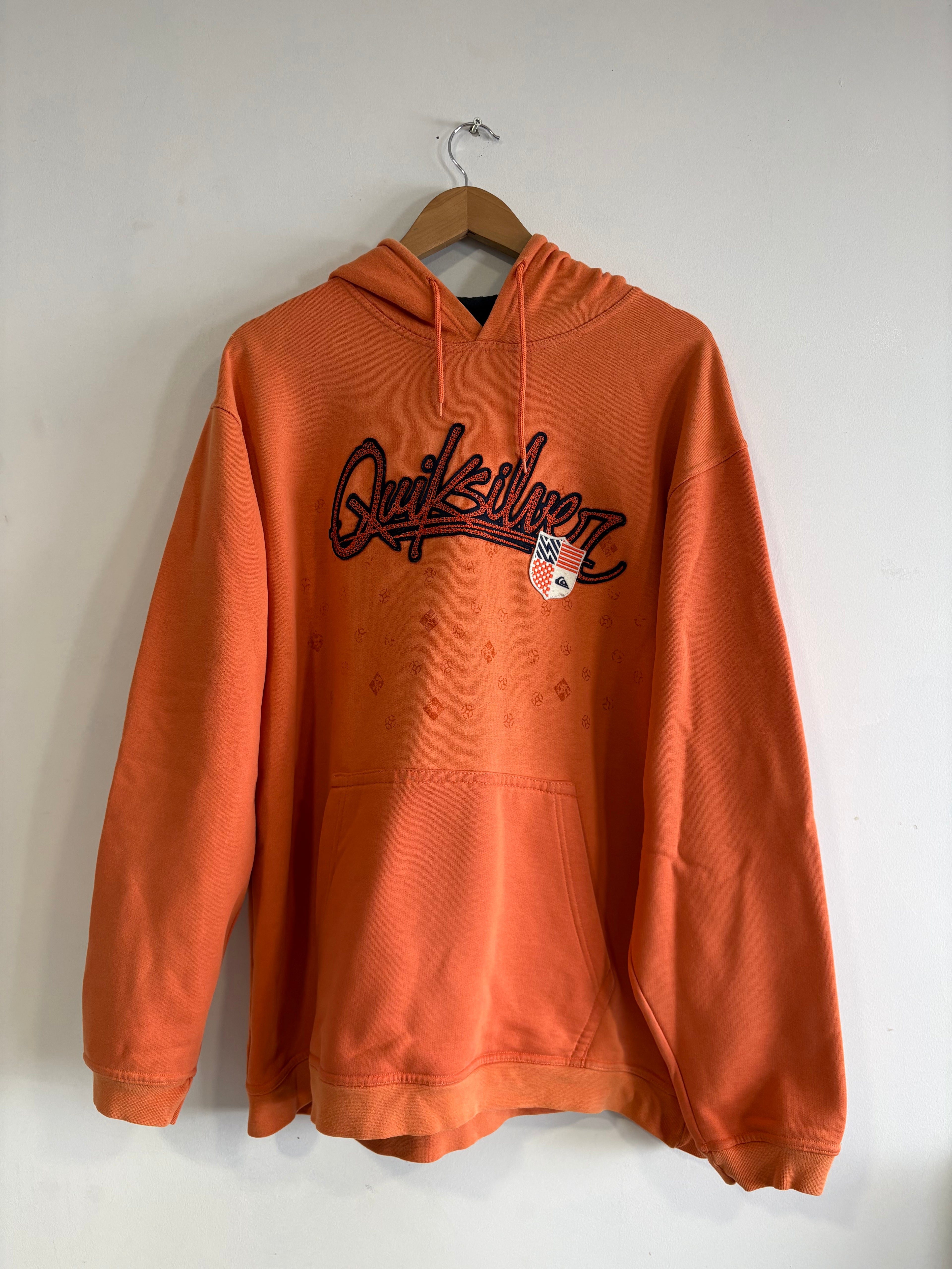 2000’s Quiksilver Orange Hoodie Big Logo Surf Y2K (XL)