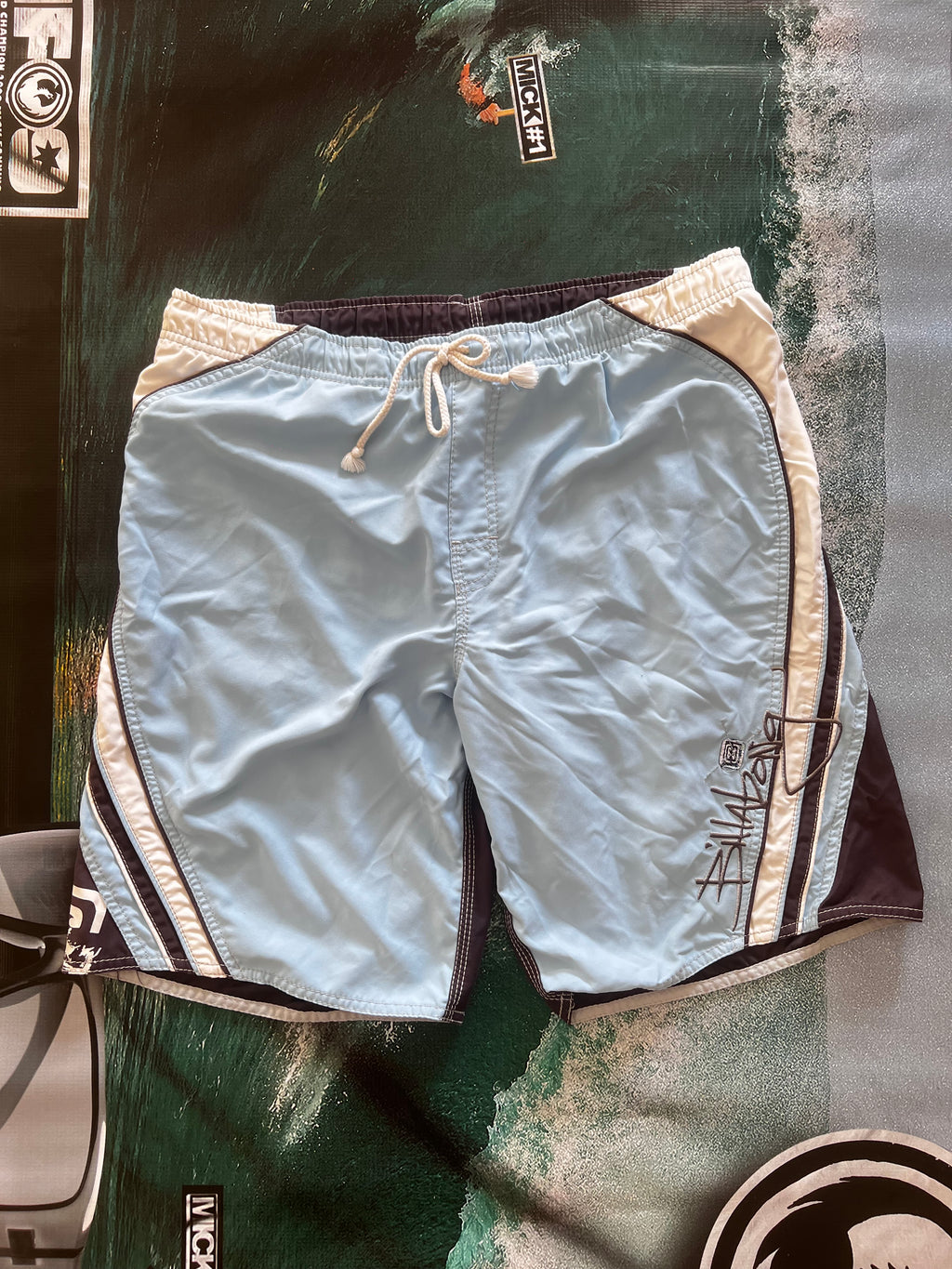 Y2K Billabong boardshorts front — authentic vintage surfwear