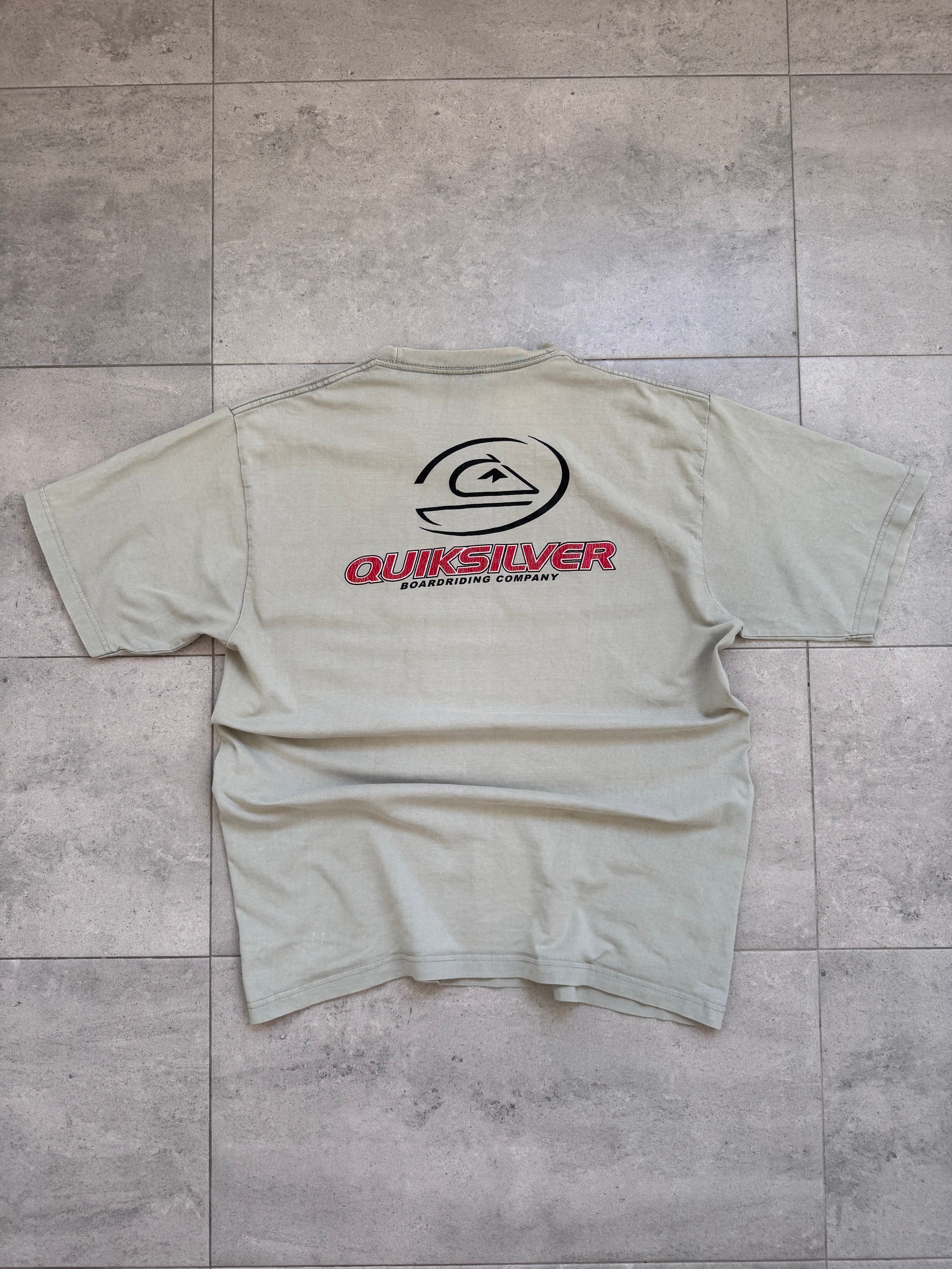 90s Quiksilver vintage T-shirt in beige, size XL, surf tee - front view