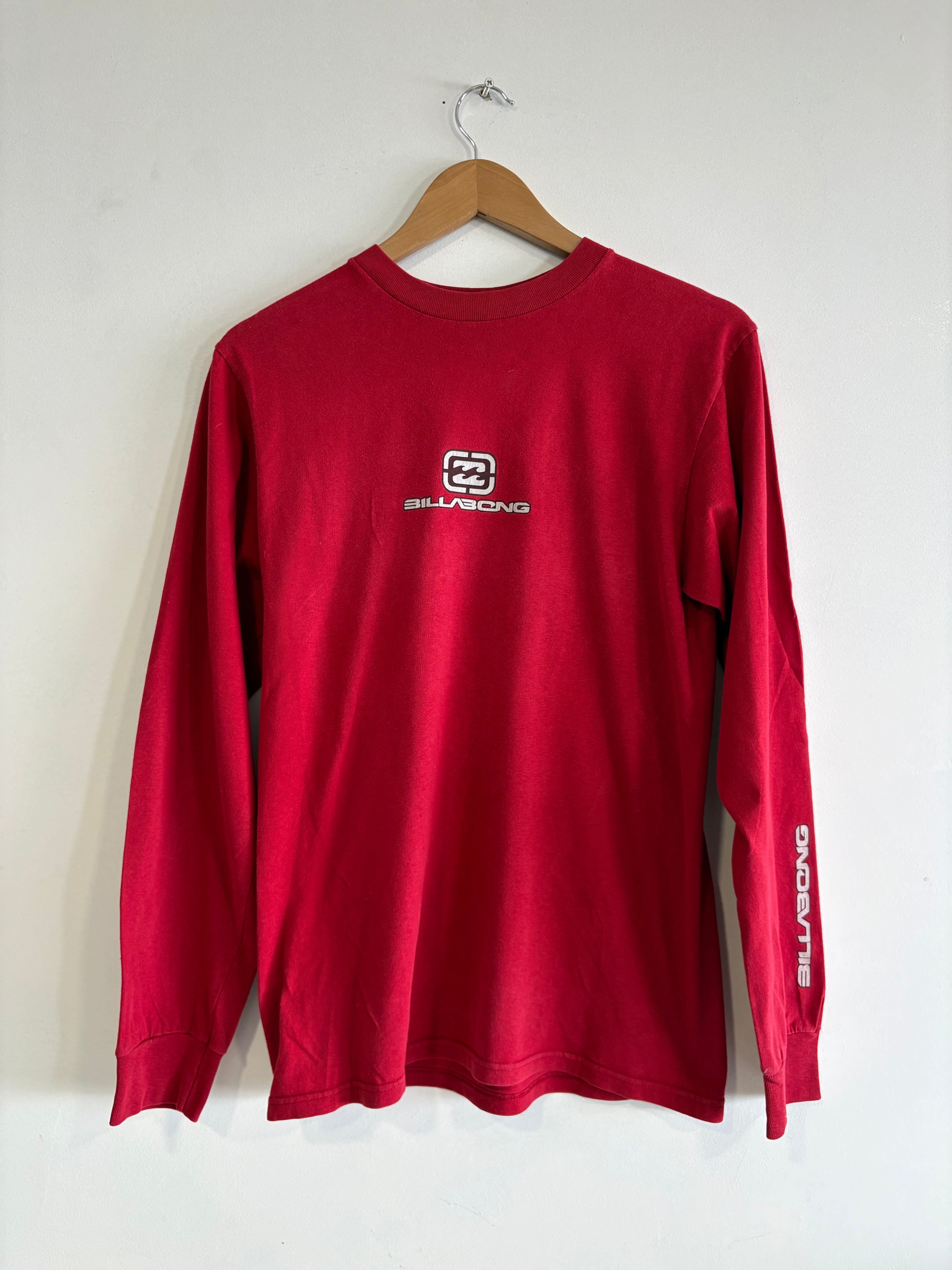 Vintage Billabong Long Sleeve Red Back Logo Surf Tee (M)