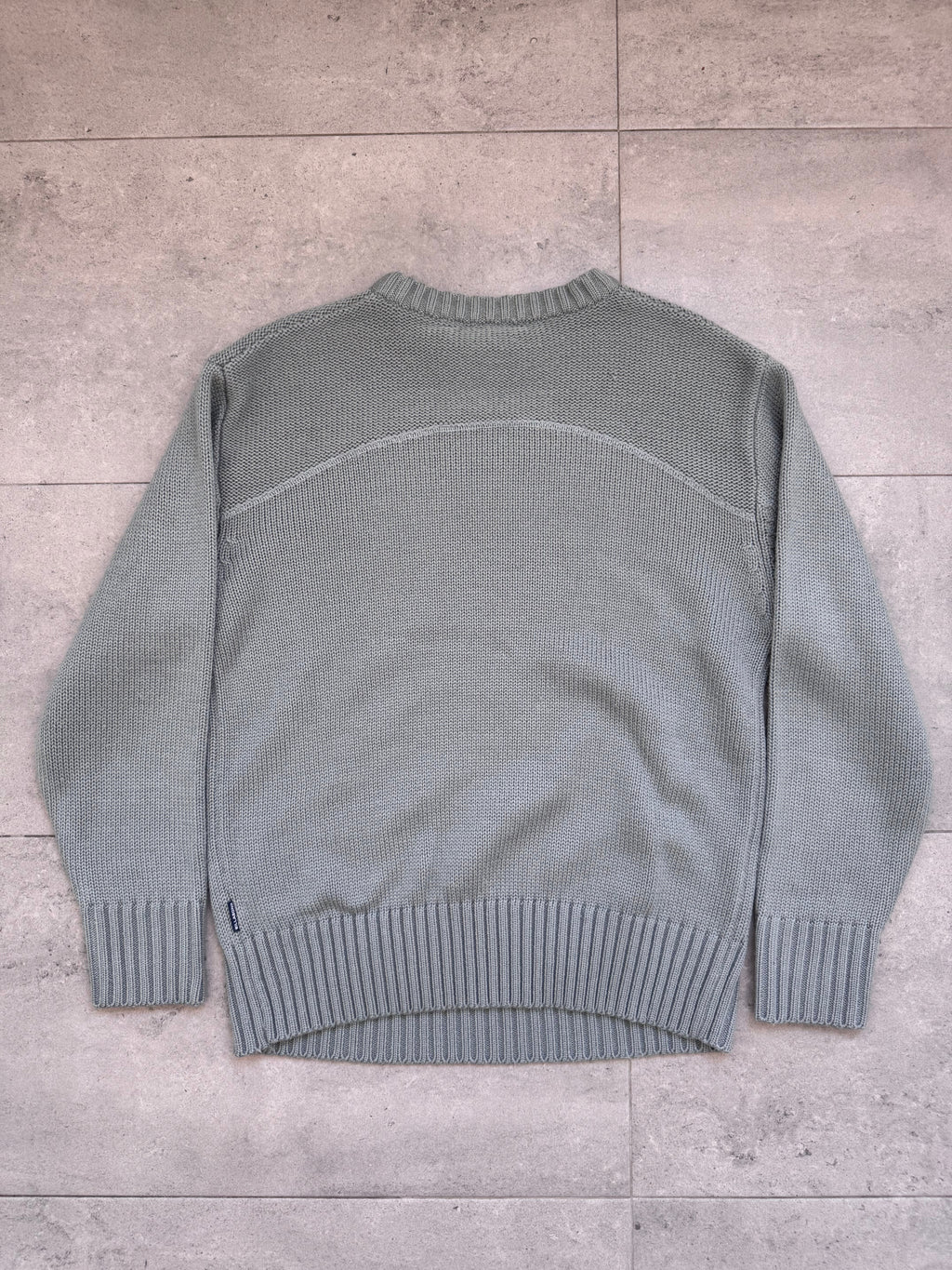 Y2K Billabong women's knit sweatshirt in blue and grey, size XS, vintage surf - detail view