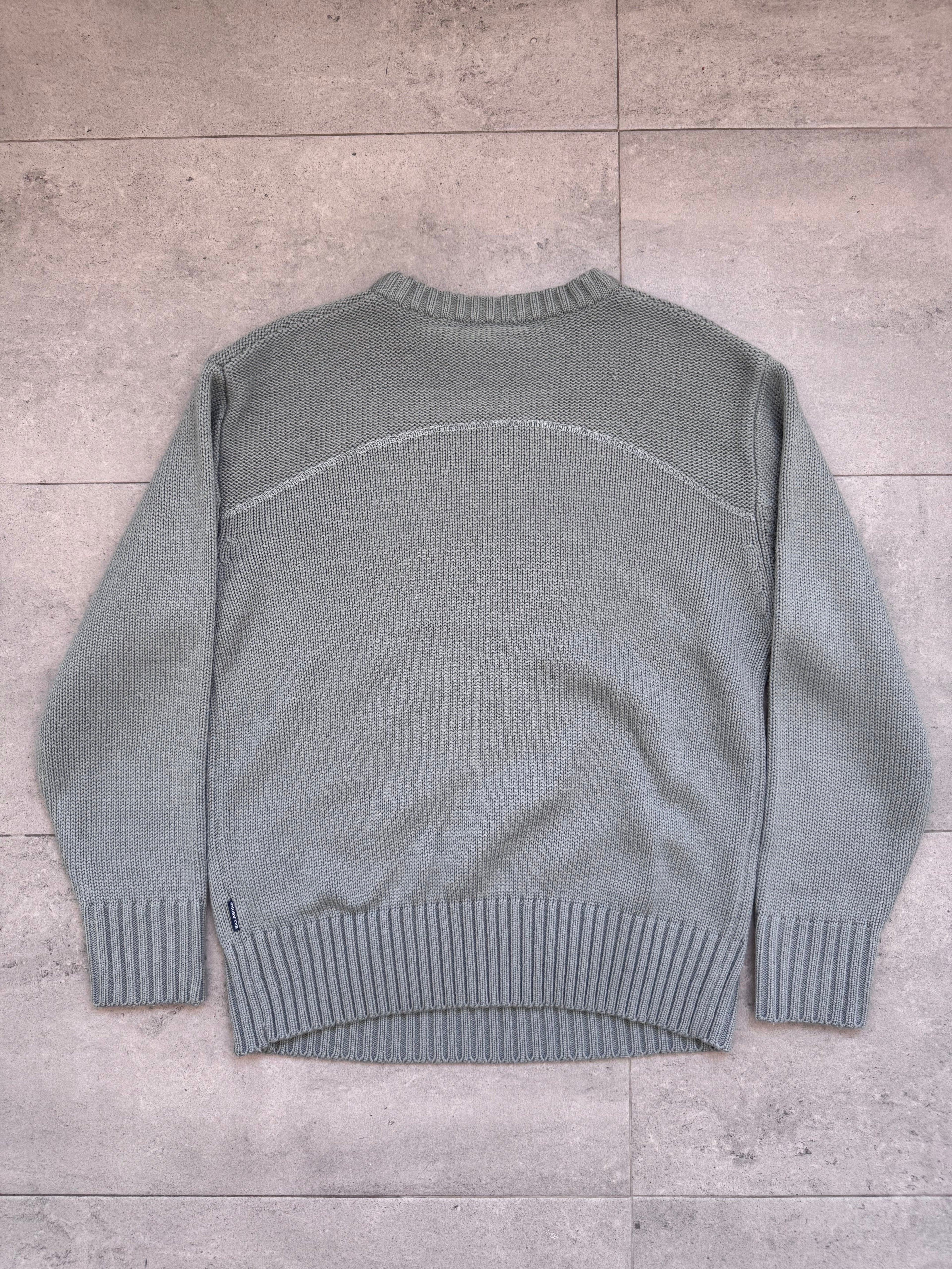 Y2K Billabong women's knit sweatshirt in blue and grey, size XS, vintage surf - detail view
