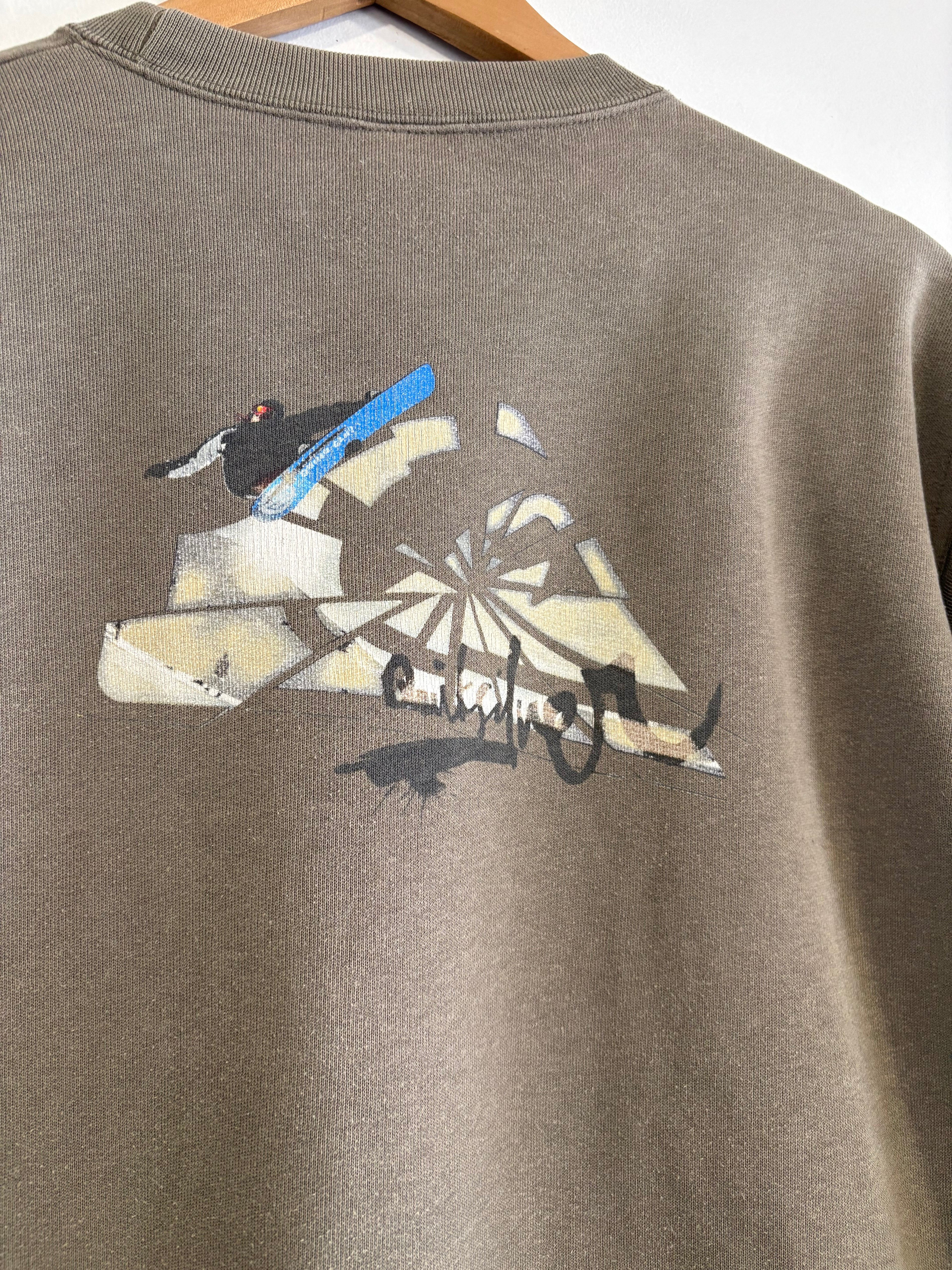 2000’S Quiksilver Crewneck Brown Back Graphic Y2K Surf (XS)